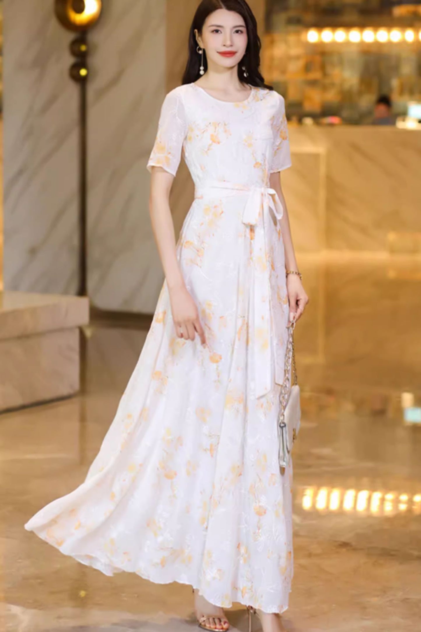 Romantic printed long chiffon dresses C4924