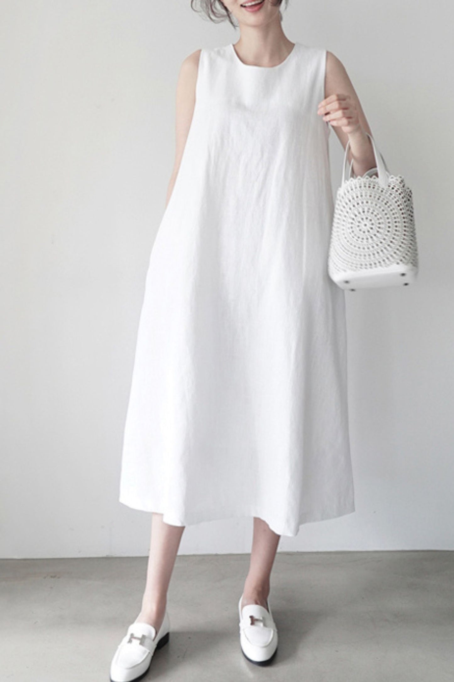 Cotton and linen sleeveless vest dress L0622