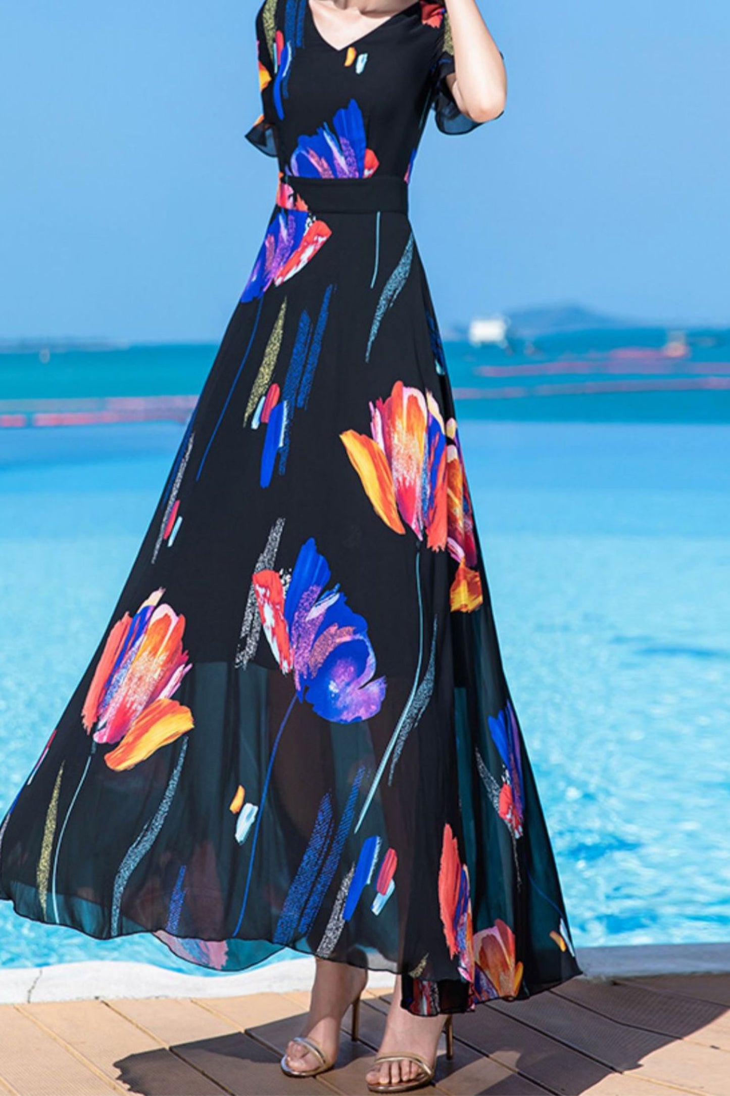 French super long summer chiffon dress C4032