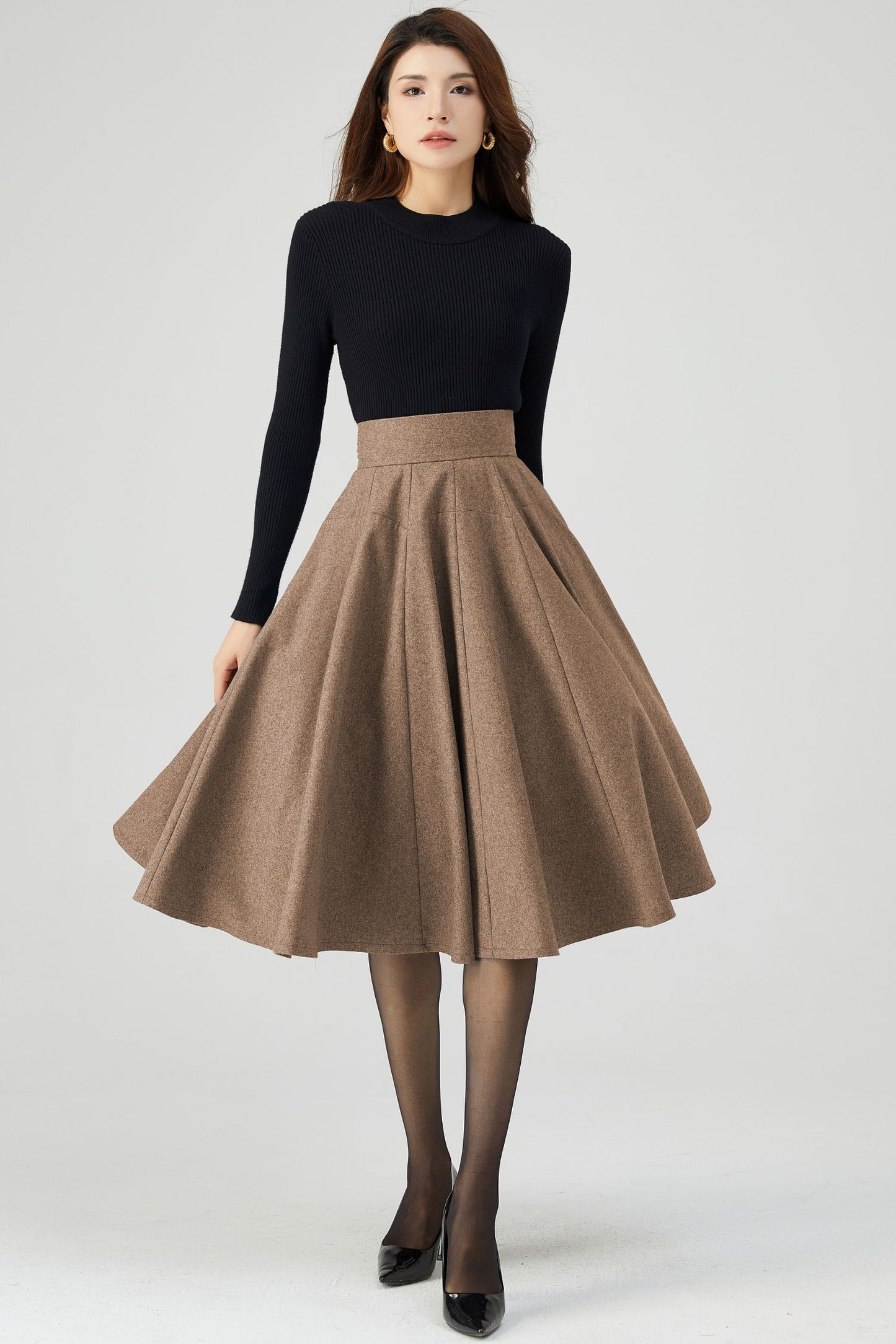 Swing Knee Length Skirt, Wool Skirt Women C4527