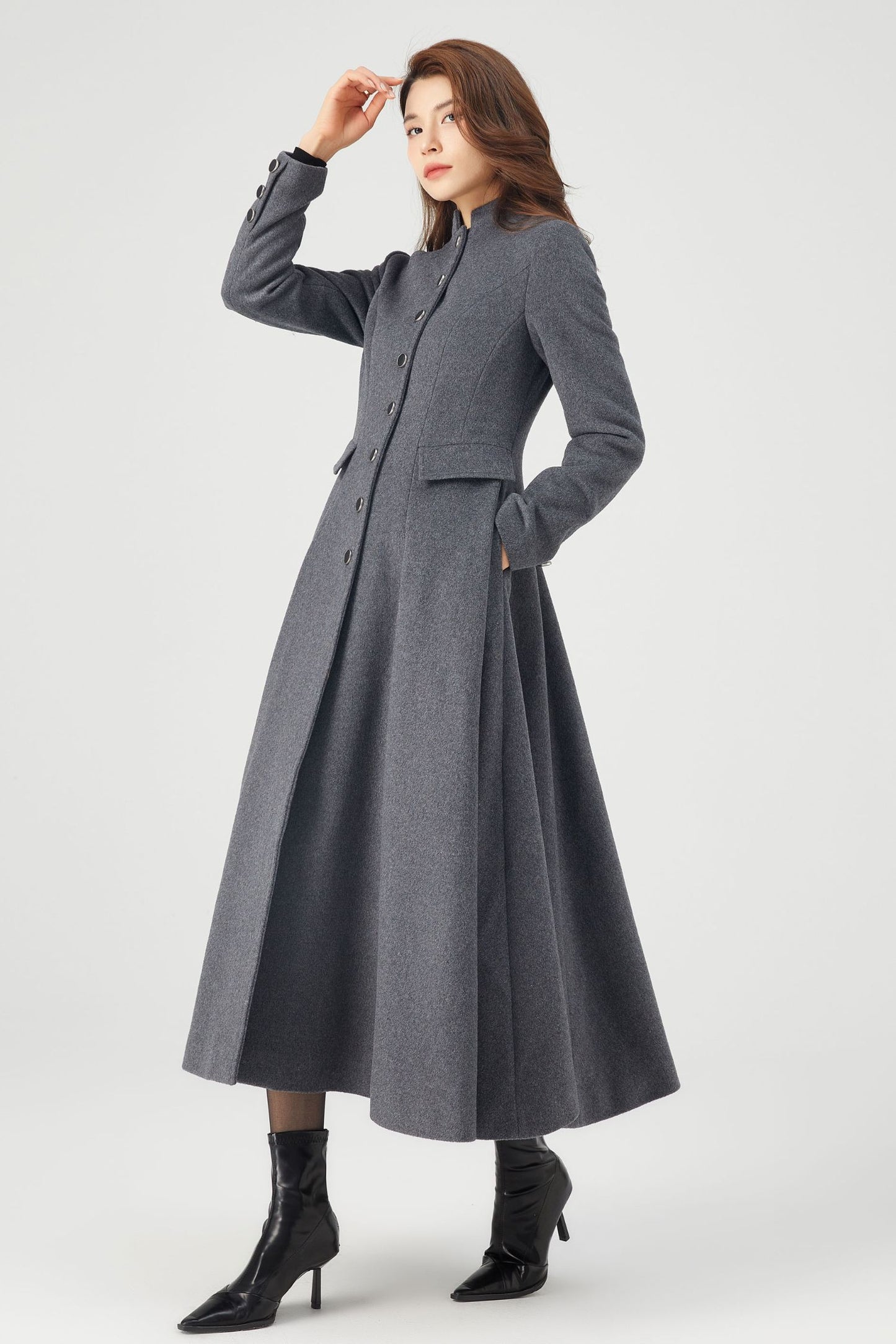 Long Winter Grey Wool Coat C3674