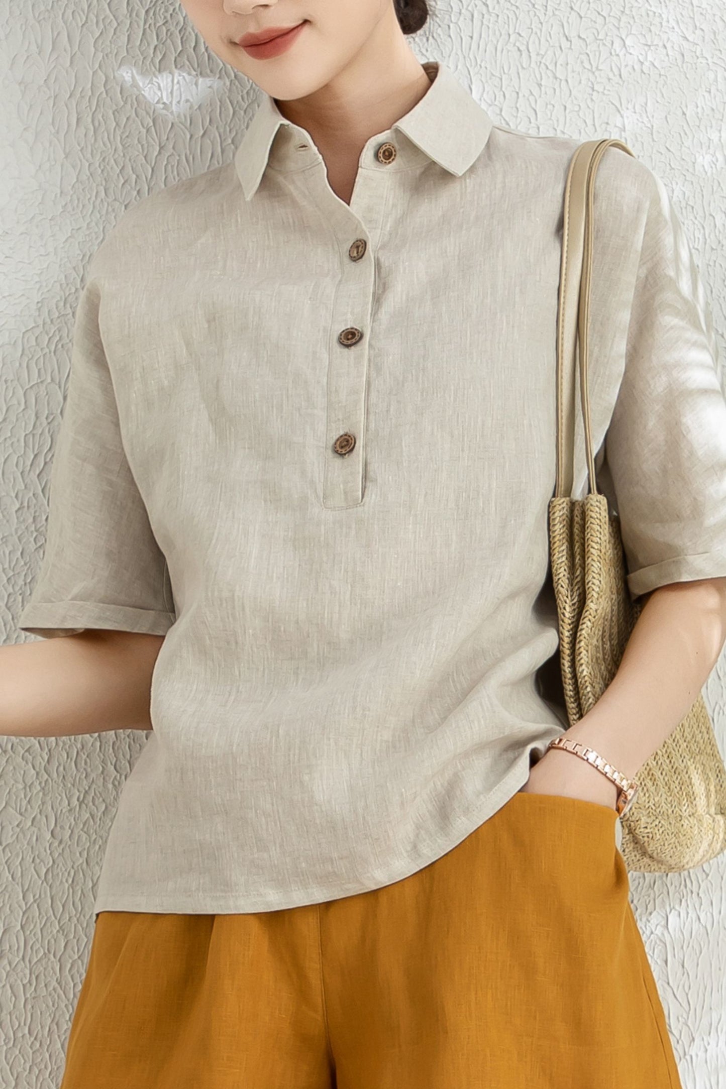 Women's Summer short sleeve linen Shirt C3295