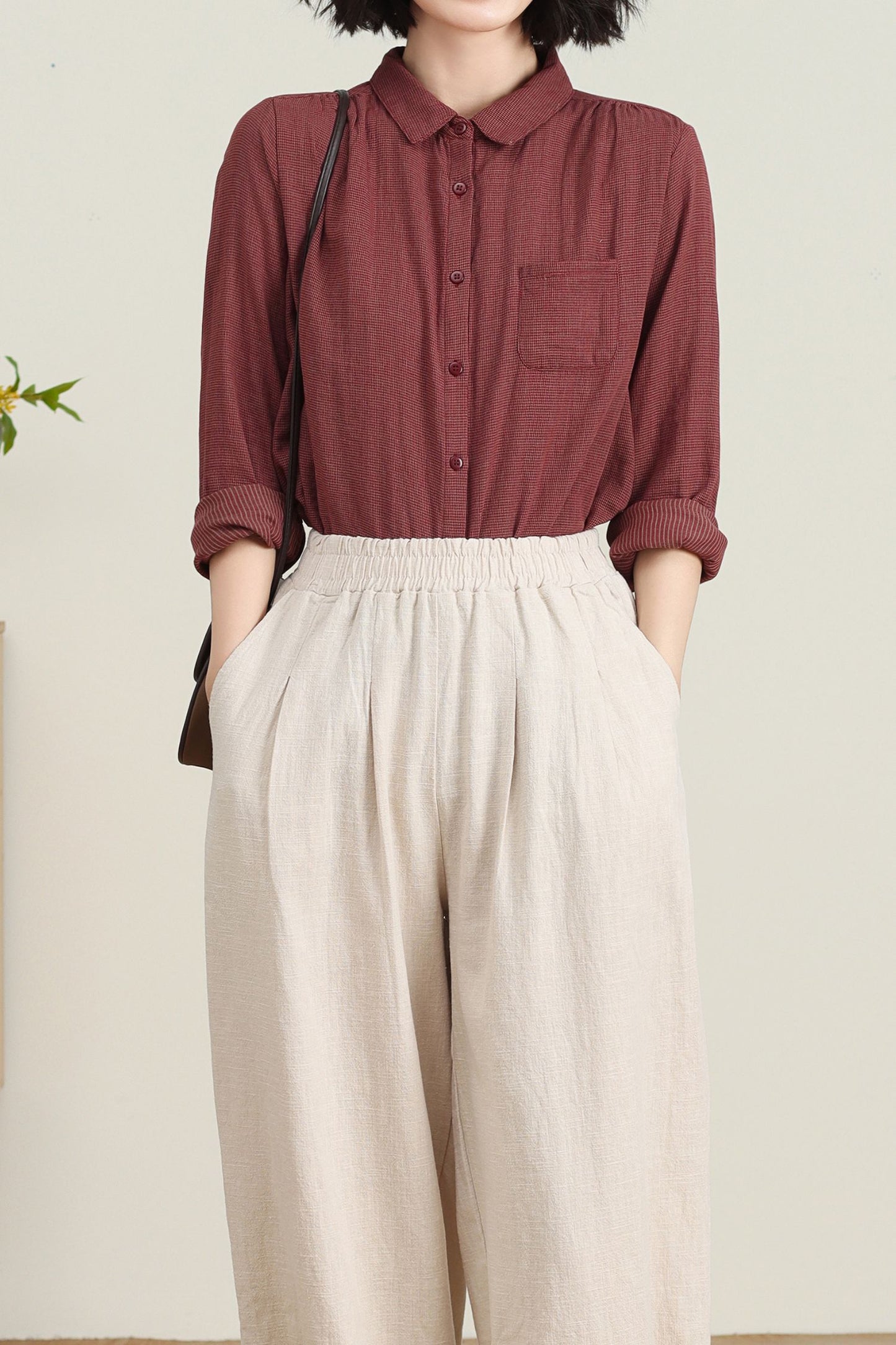 Loose fit plaid cotton blouse for women C4738