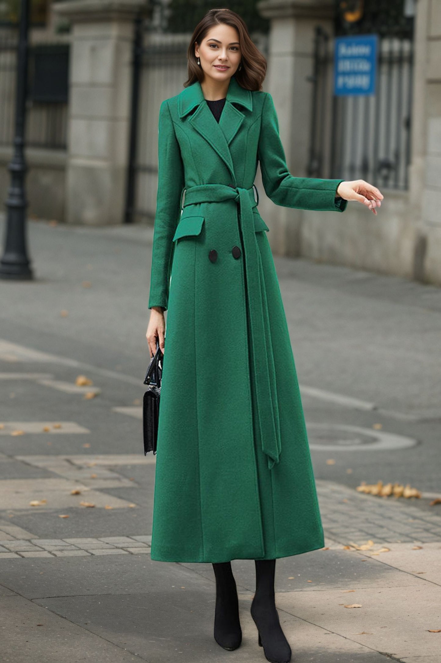 Emerald Green Long Wool Coat C4952