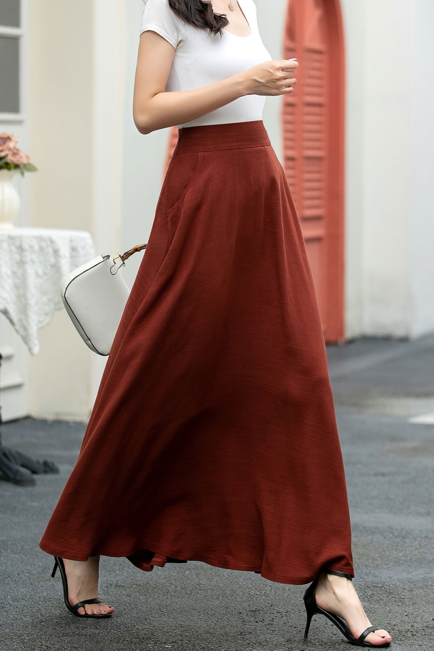 Summer Women Linen Skirt With Pockets C5036