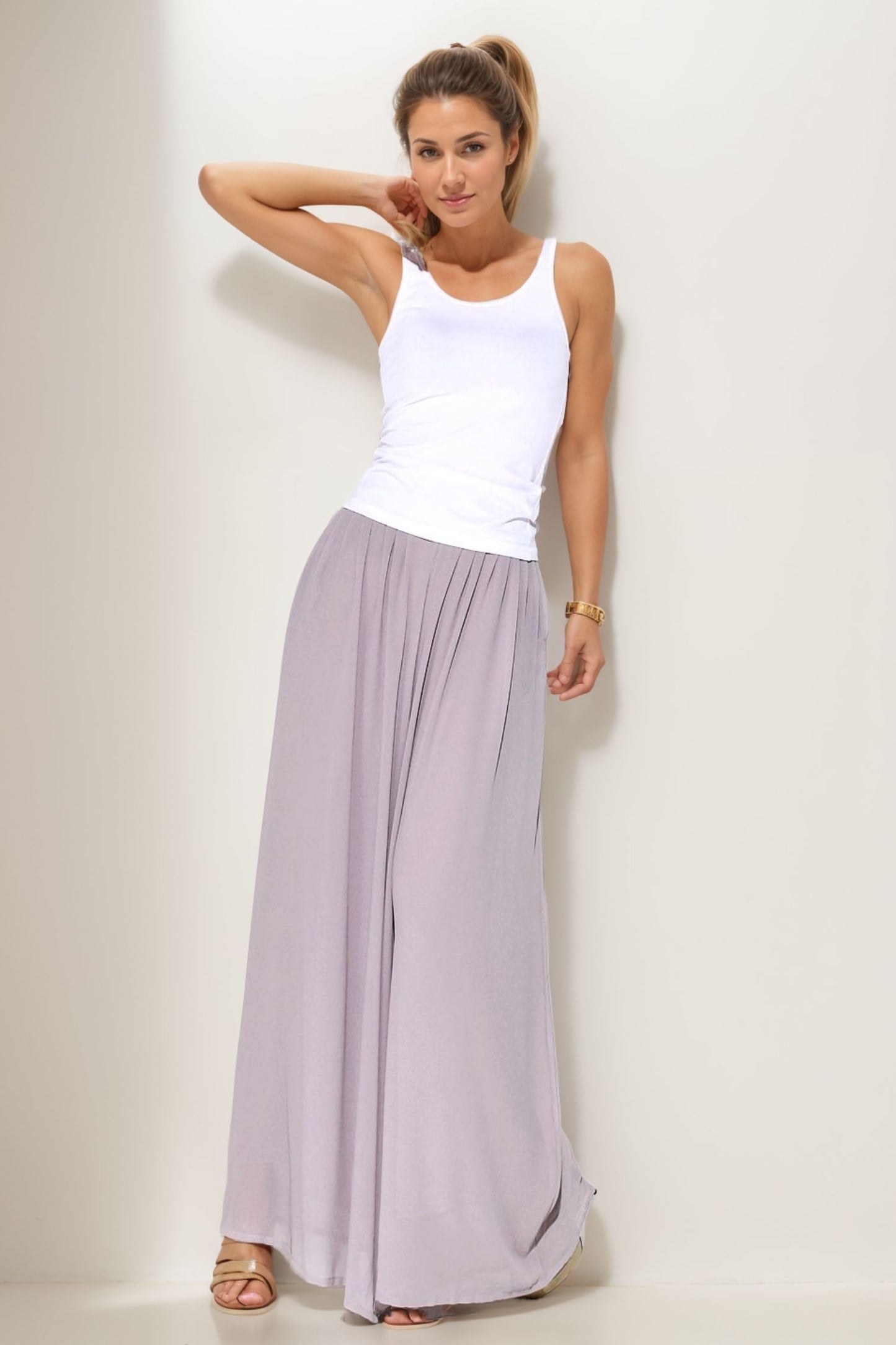 High Waisted Chiffon Wide Leg Pants C4009