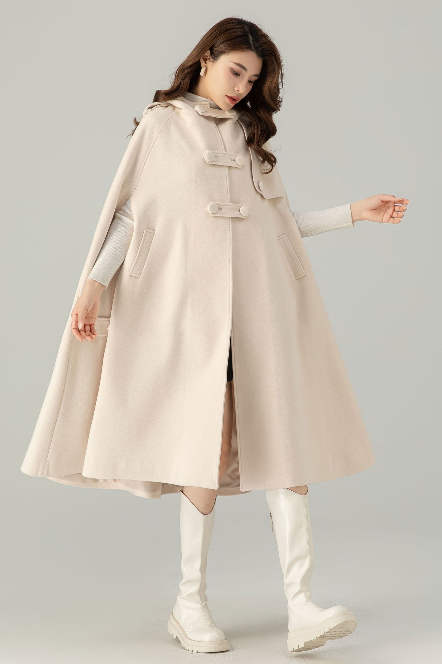 Womens Beige Wool Cape C3697