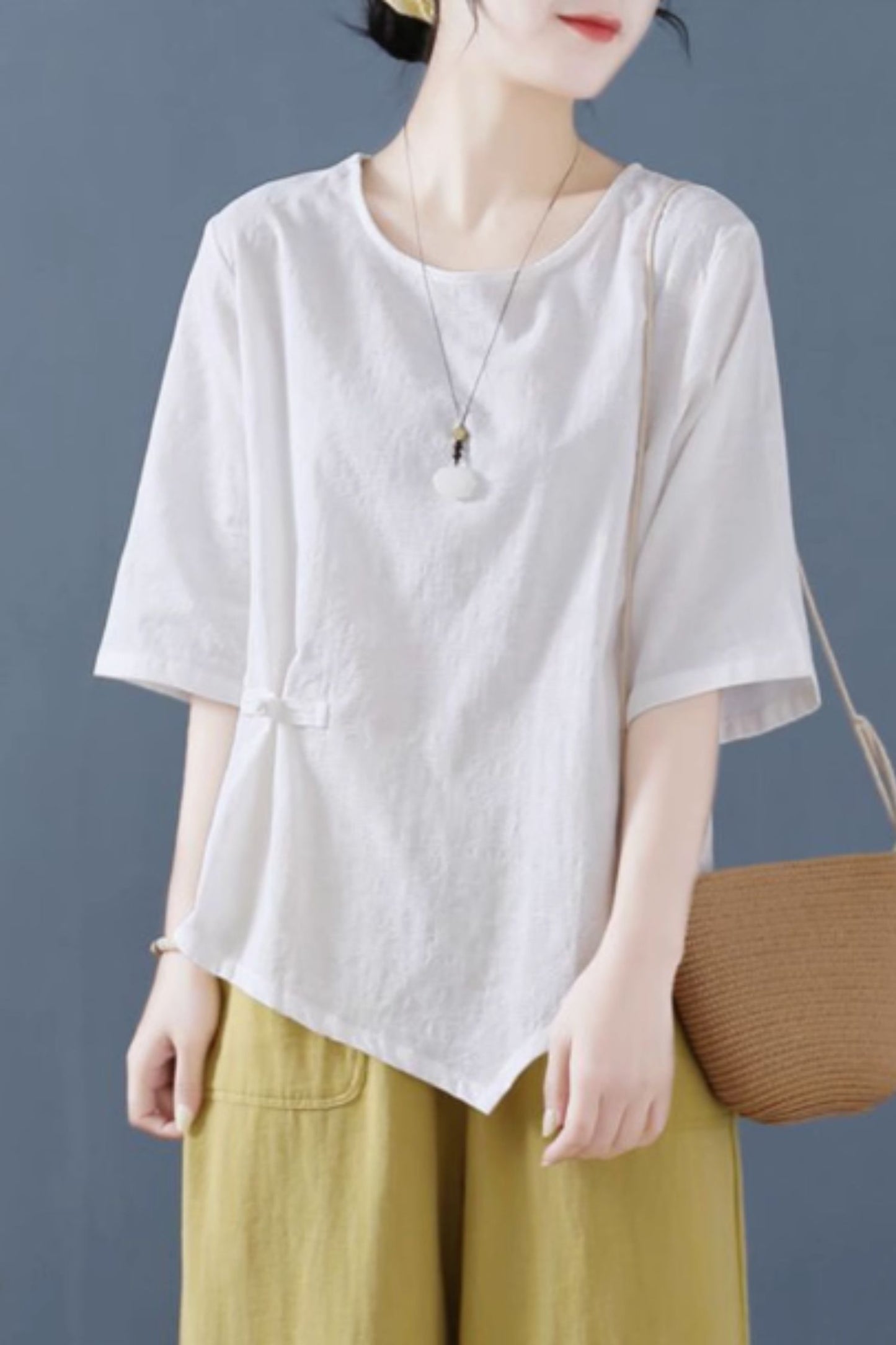 Asymmetrical Loose fitting casual linen blouse C5053