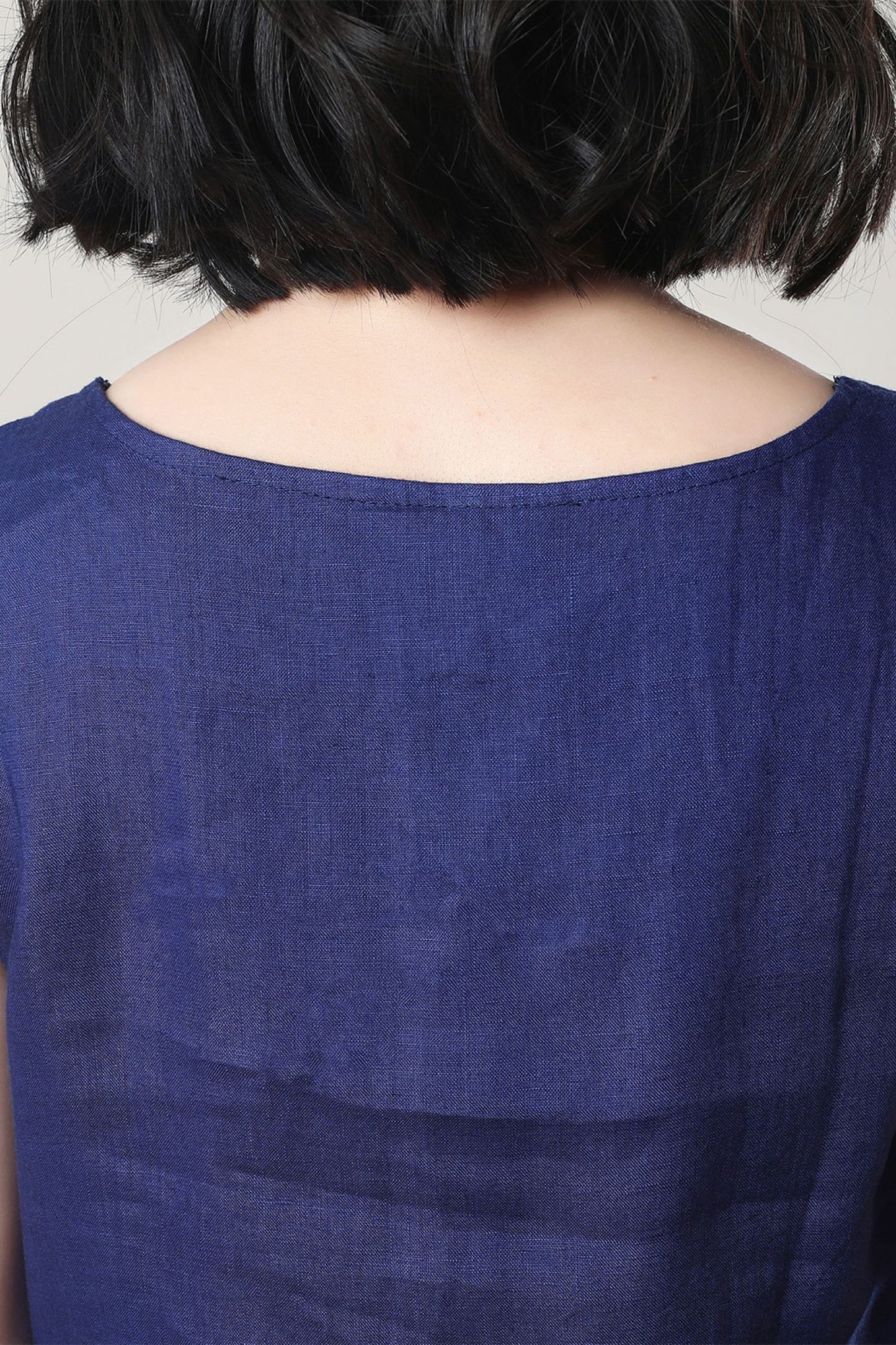 Long Pleated Blue Linen Dress C3263