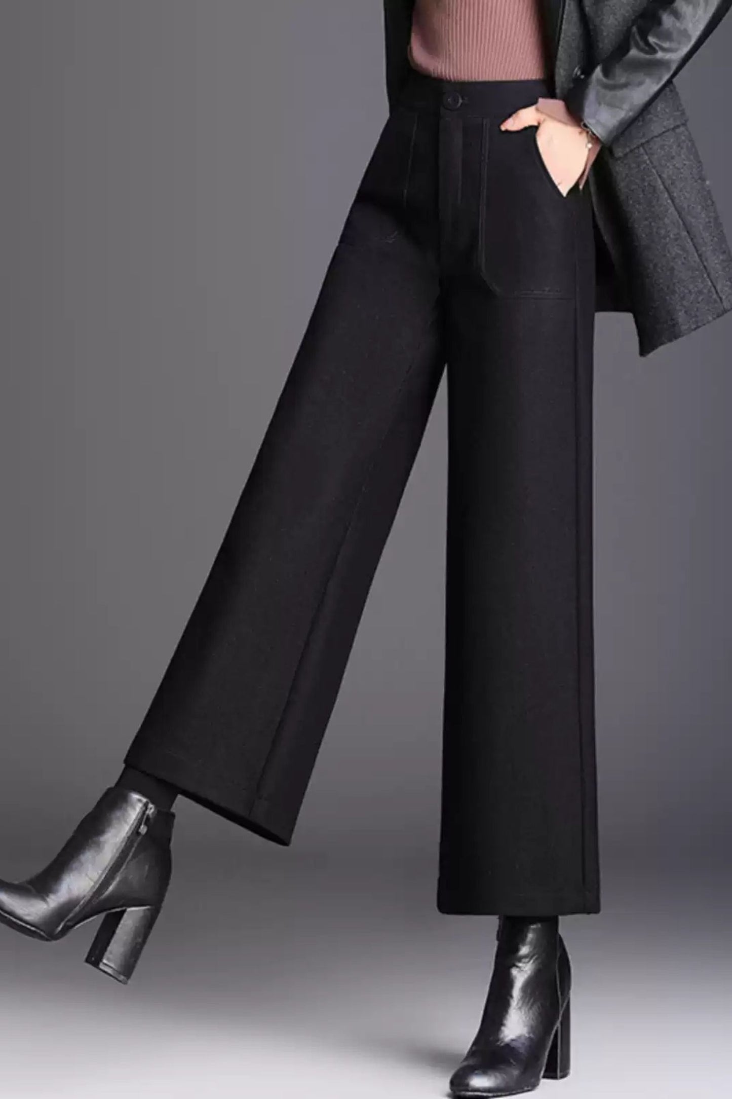 Midi wide leg wool pants women c5080