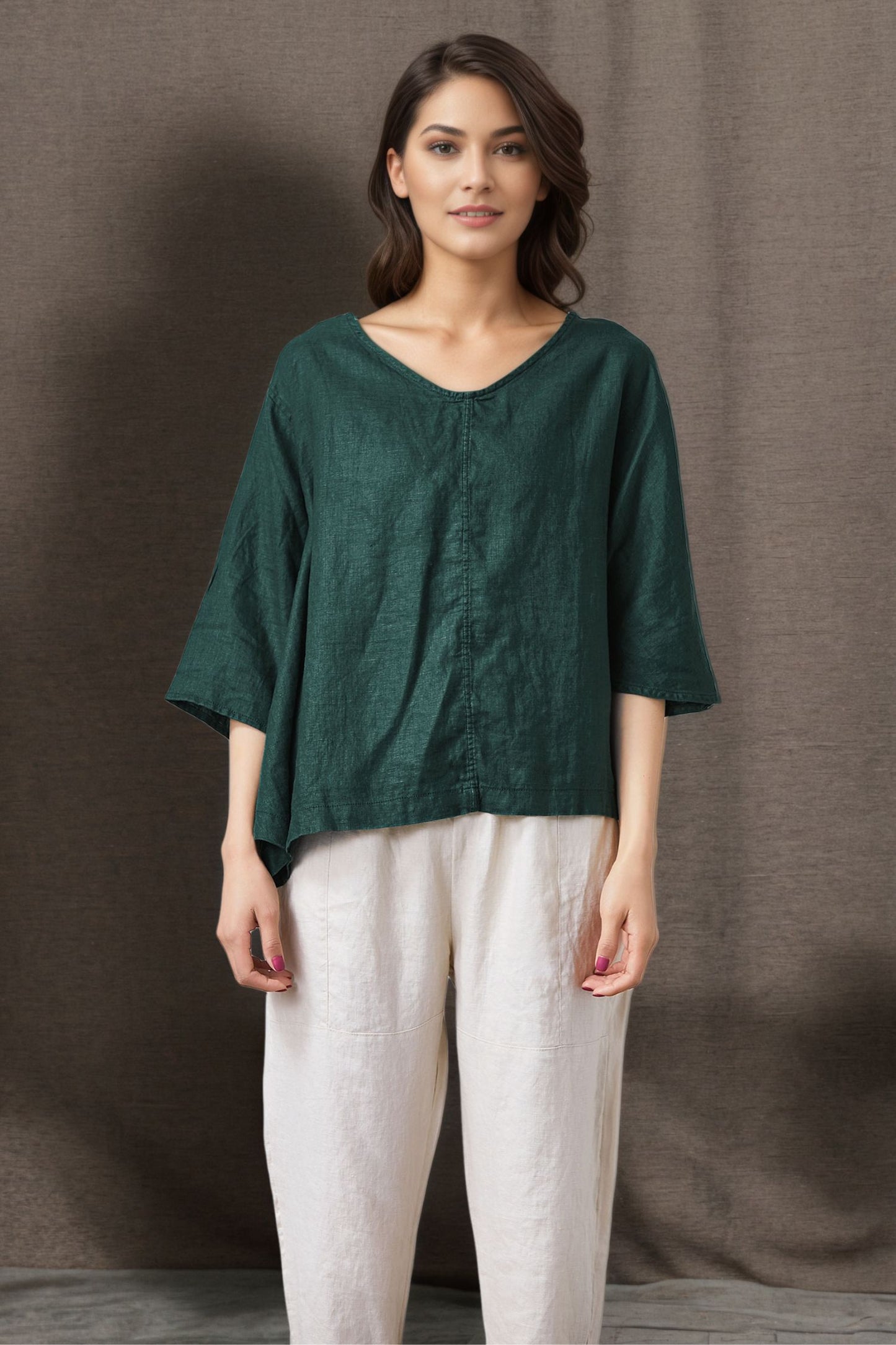 Women's Casual Green Linen Tops C4858