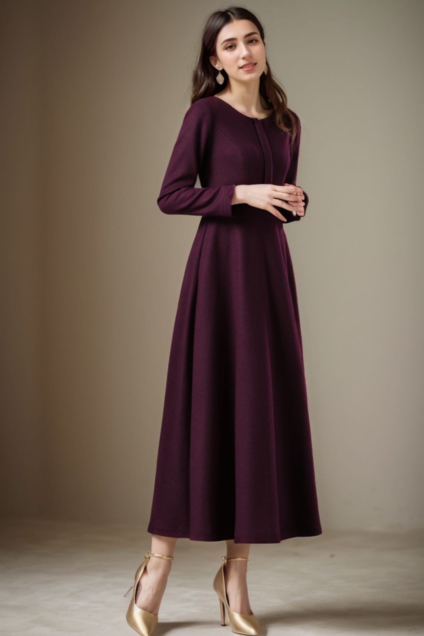 Women Vintage inspired Wool Dress C4270