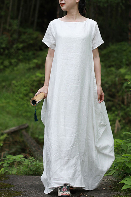 Short sleeves loose linen dress C3870