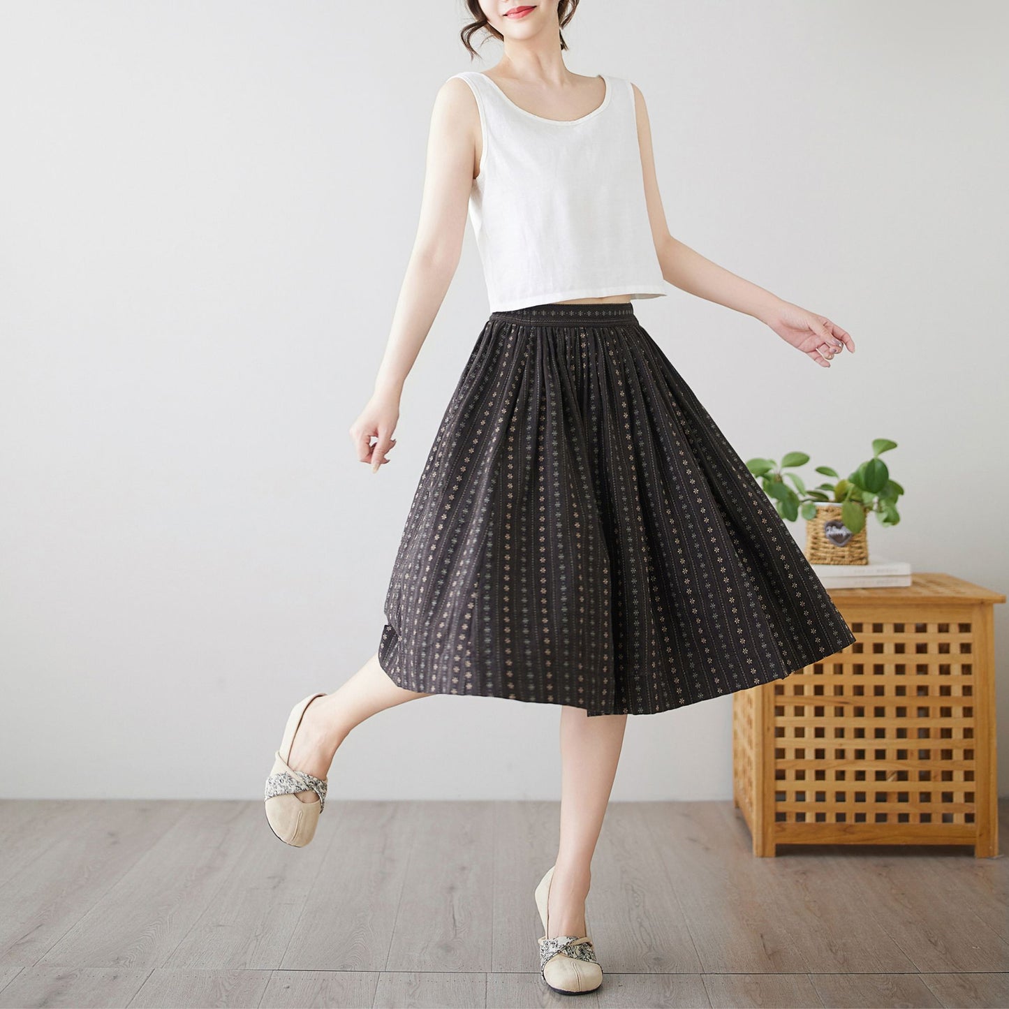 Summer Women's Cotton midi skirt c4894