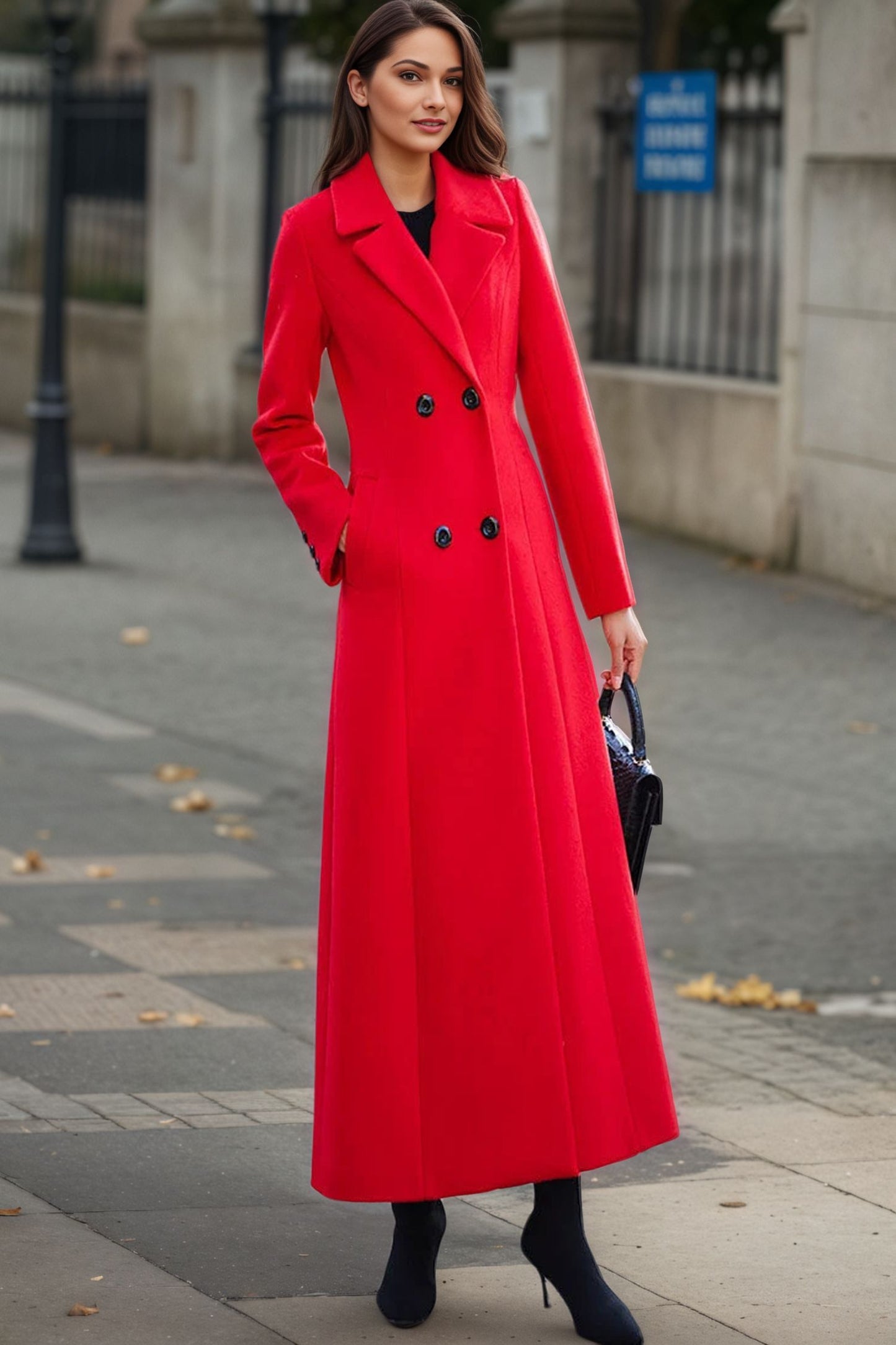 Double-breasted Red Wool Coat C4948