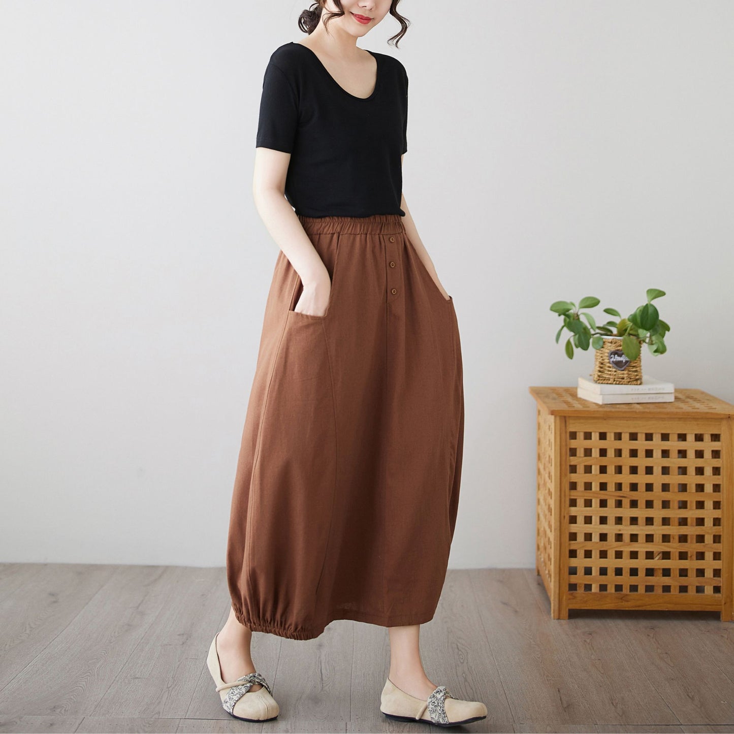 Summer linen Skirt with pockets c4895