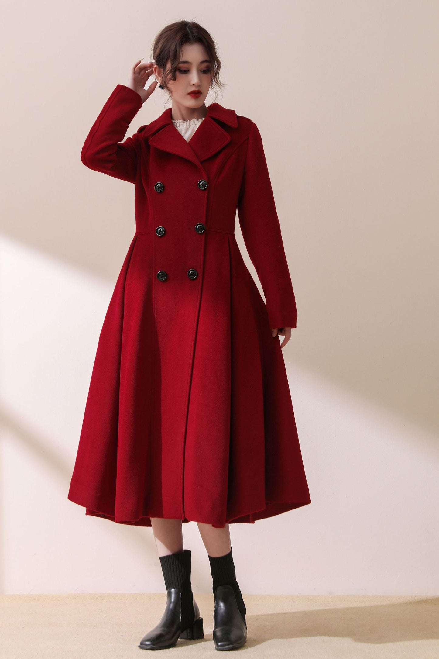 Burgundy Winter Swing Wool Coat C1792