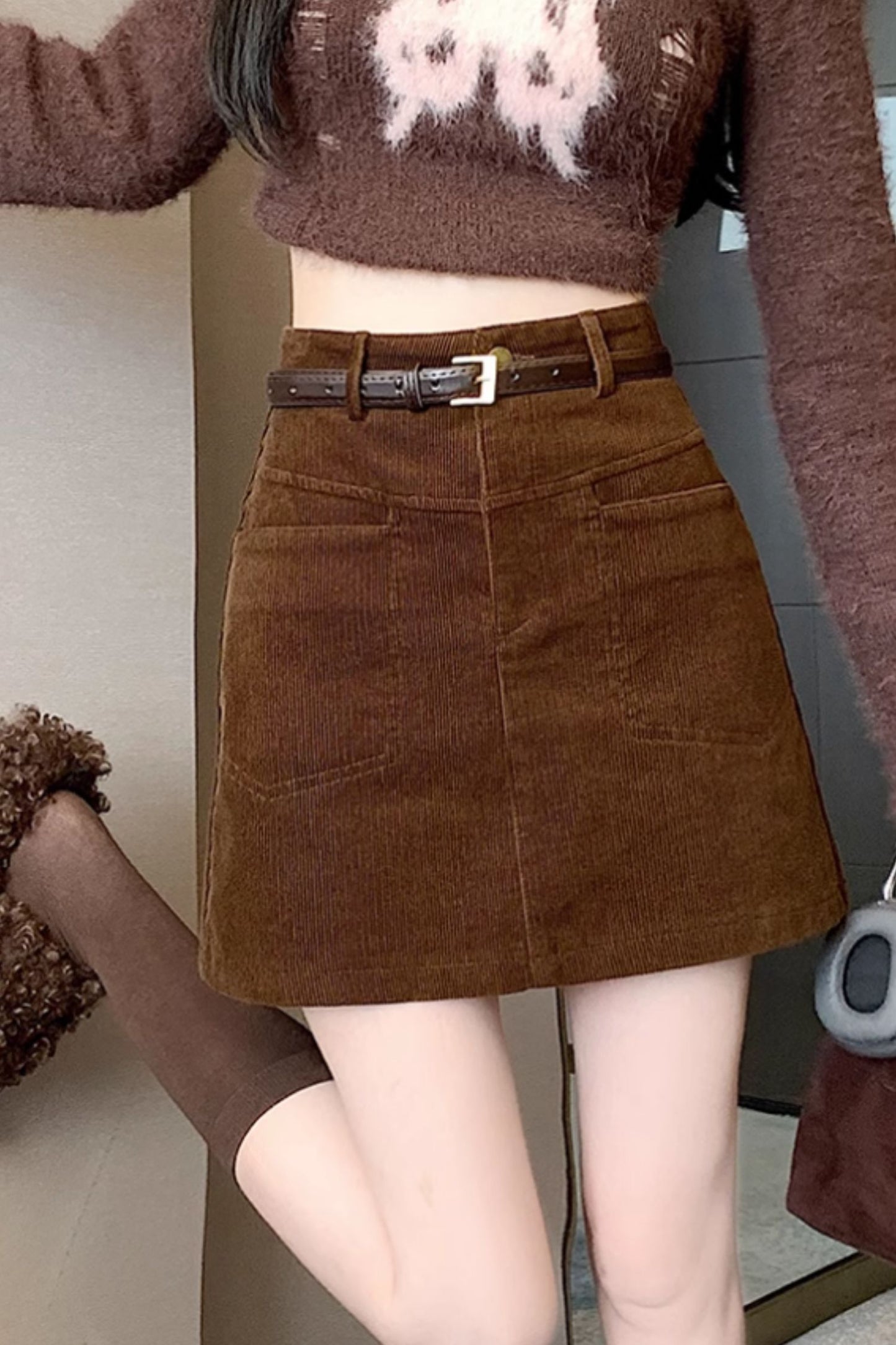 Vintage inspired short a line corduroy skirt C4637