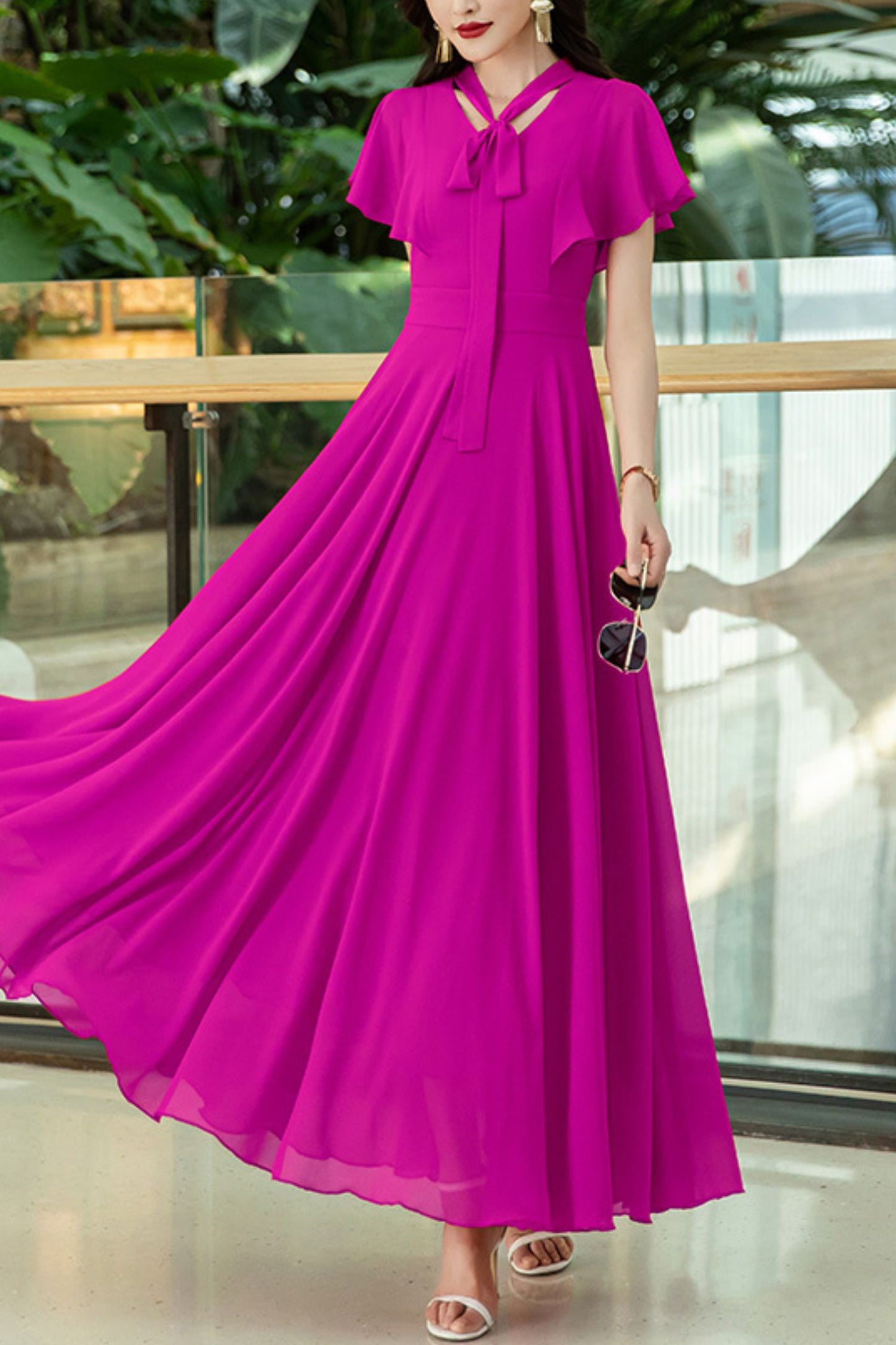 French chiffon summer large swing long dress C3991