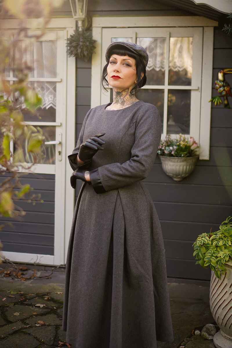 Classic Long Warm Winter Gray Wool Dress C3784