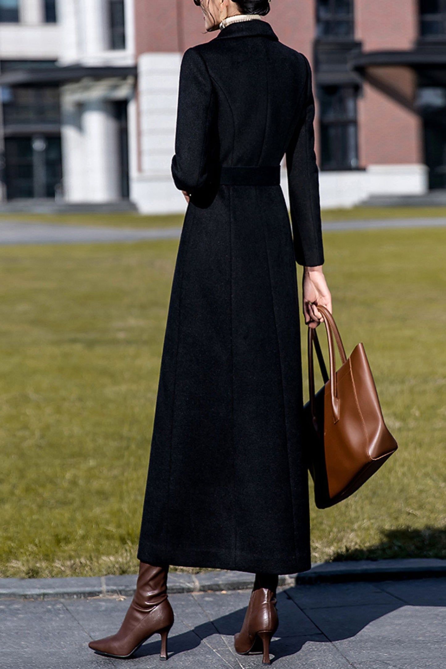 Women's Autumn and winter black wool coat C4289