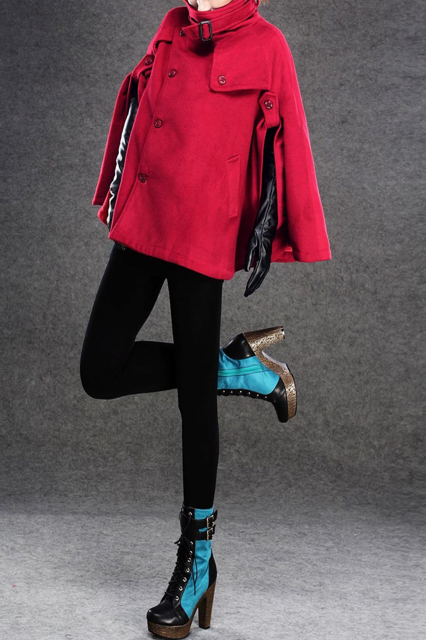 womens winter red wool cape C135