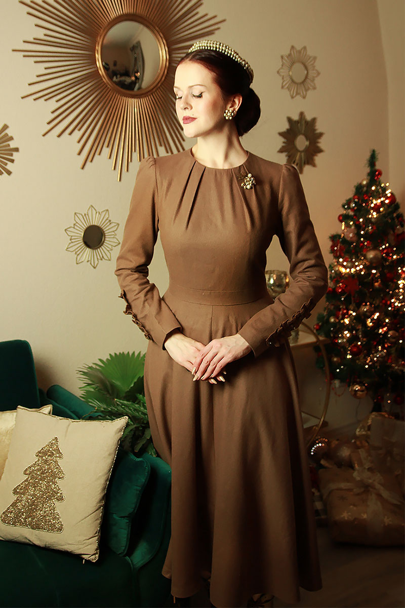 Wool Dress, Winter Dress Women, Fit and Flare Dress C3839