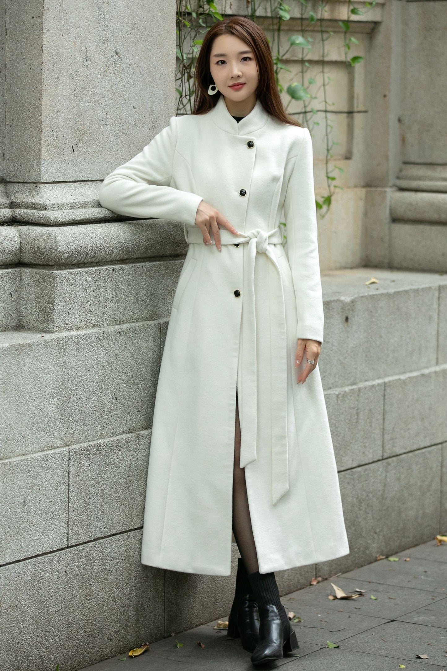 Long wool Belted winter trench coat C4497