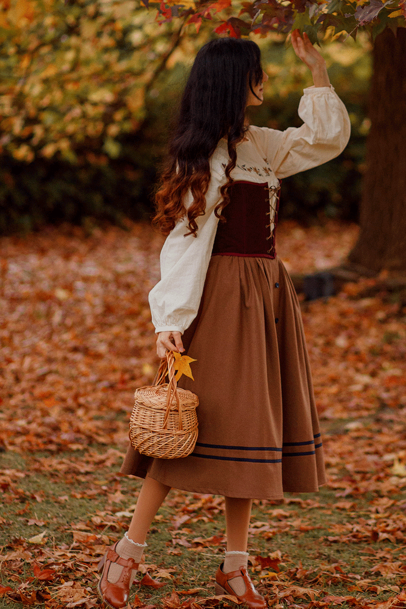 Button Wool Skirt, Brown Skirt for Women C3780