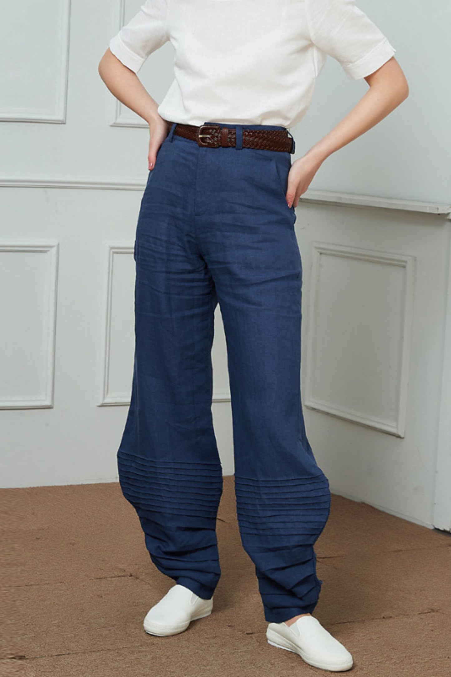 Blue Linen Casual pants C1454