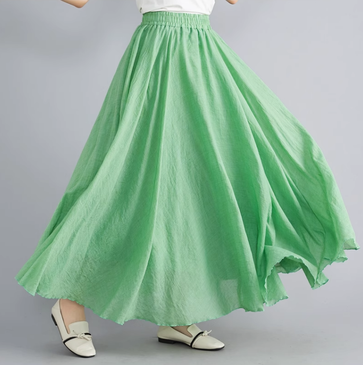 Swing long summer linen skirt women C5023-4 (green)