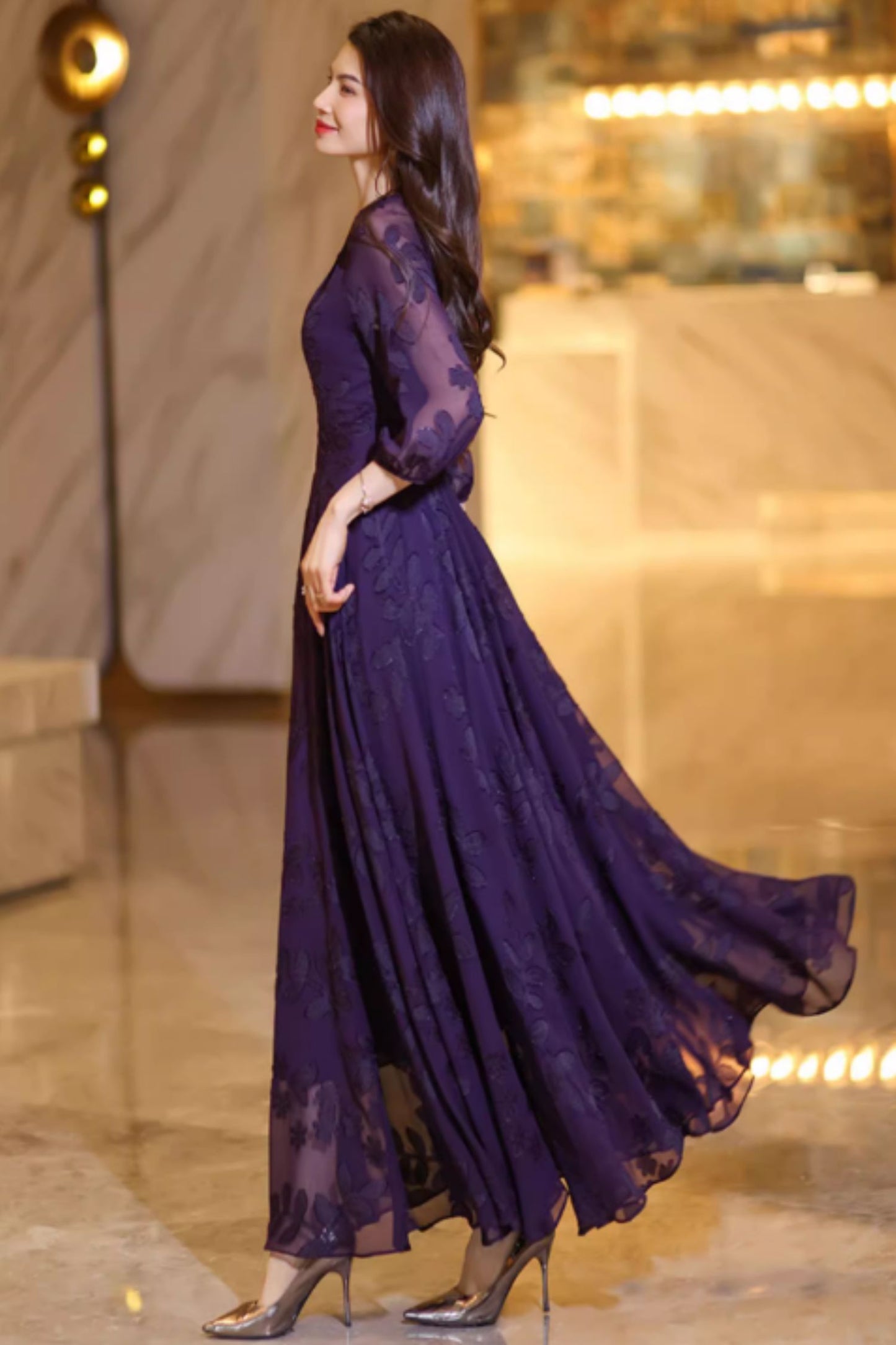 Prom purple long bridesmaid dress C4920
