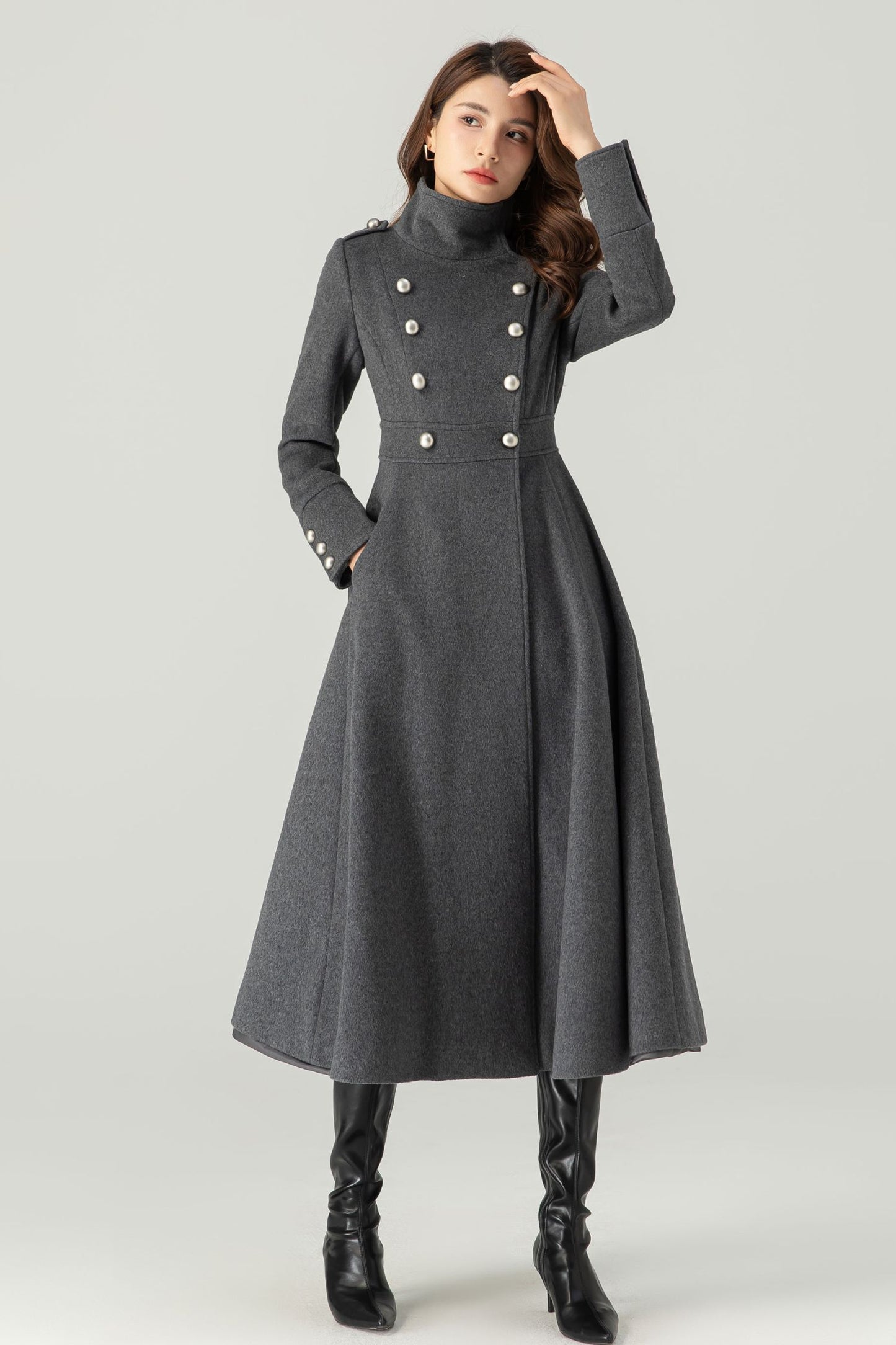 Grey Long Wool Coat C3703
