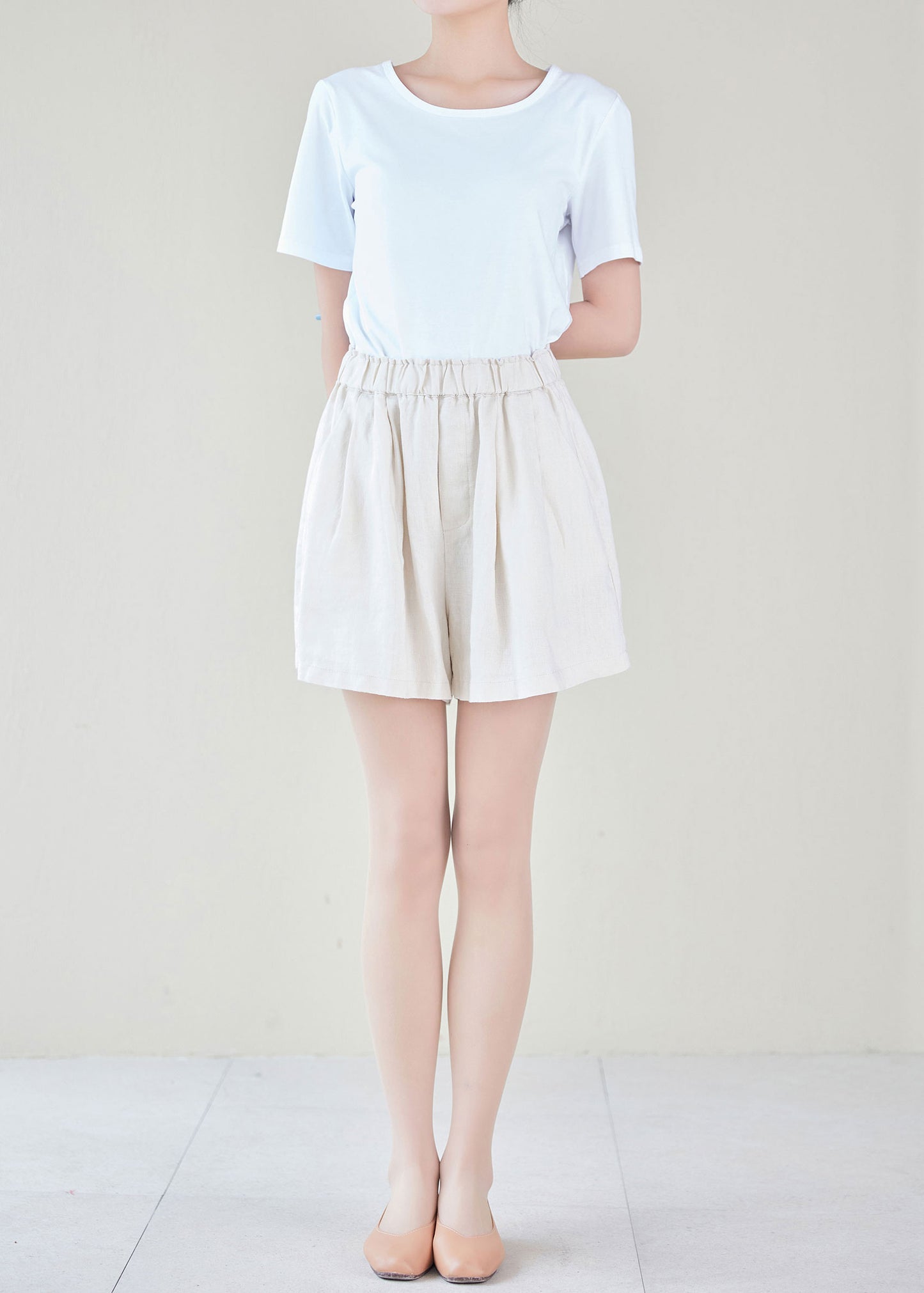 Natural High Waist Linen Shorts C2154