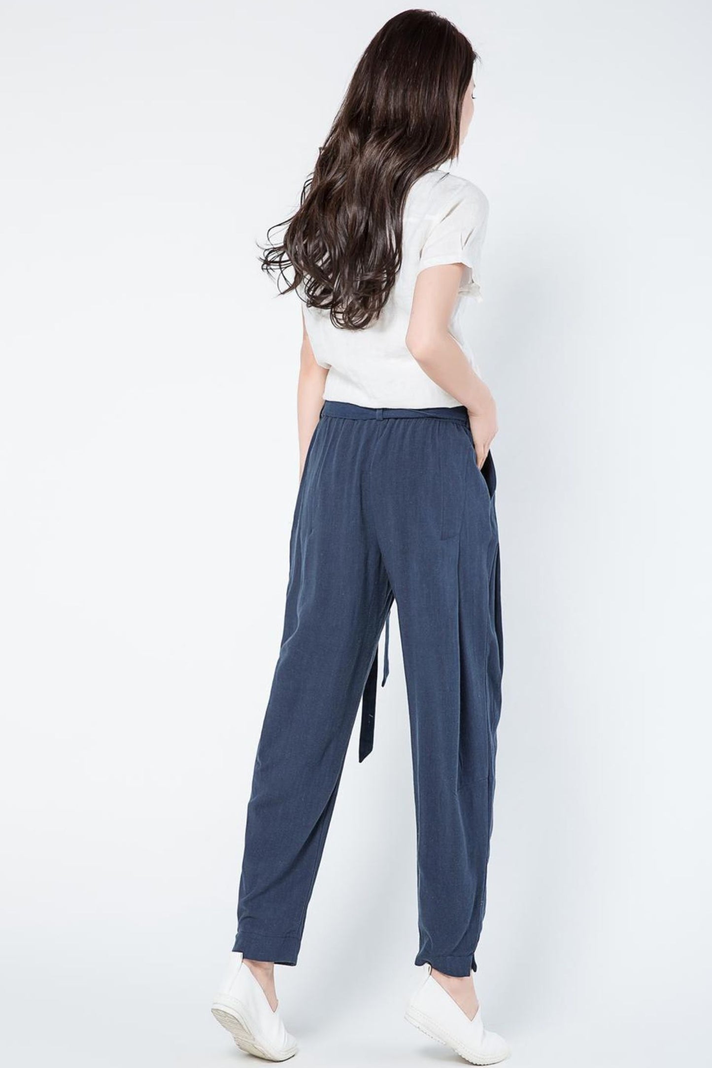 navy blue linen harem loose casual pants C1106