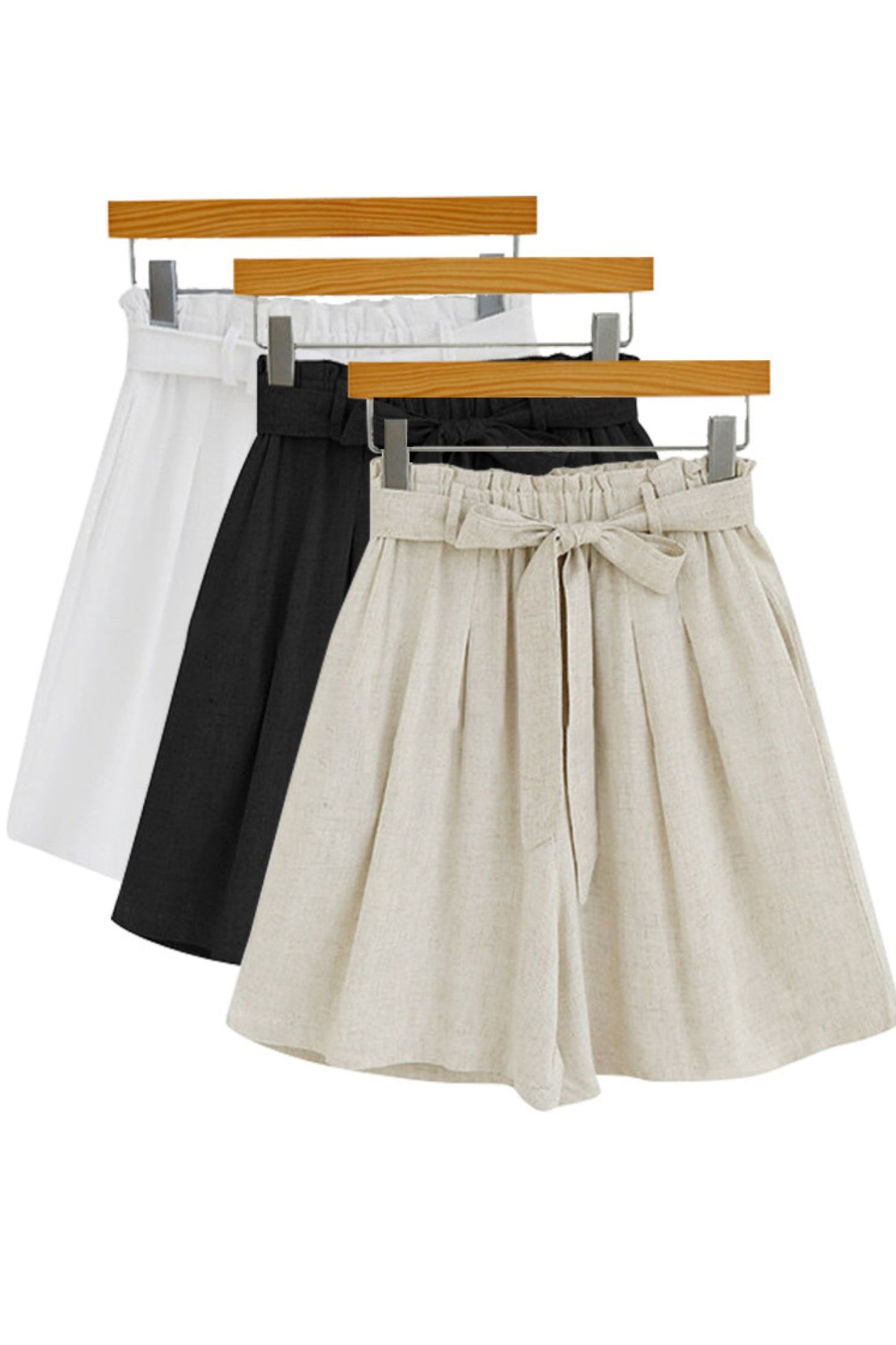 Womens Linen High Elastic Waist Summer Casual Shorts with Pocket C3161