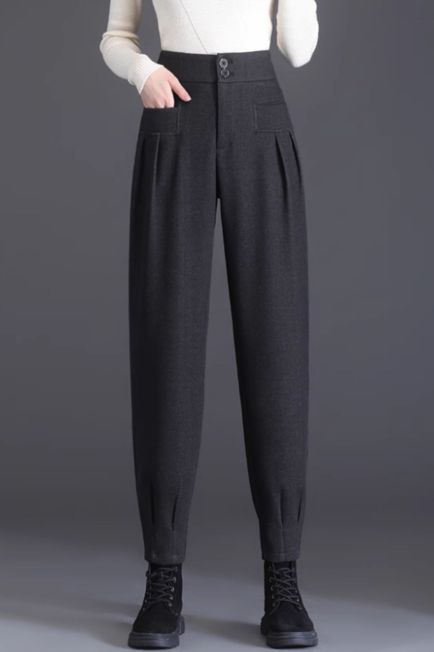 Loose fitting long wool pants women C4644