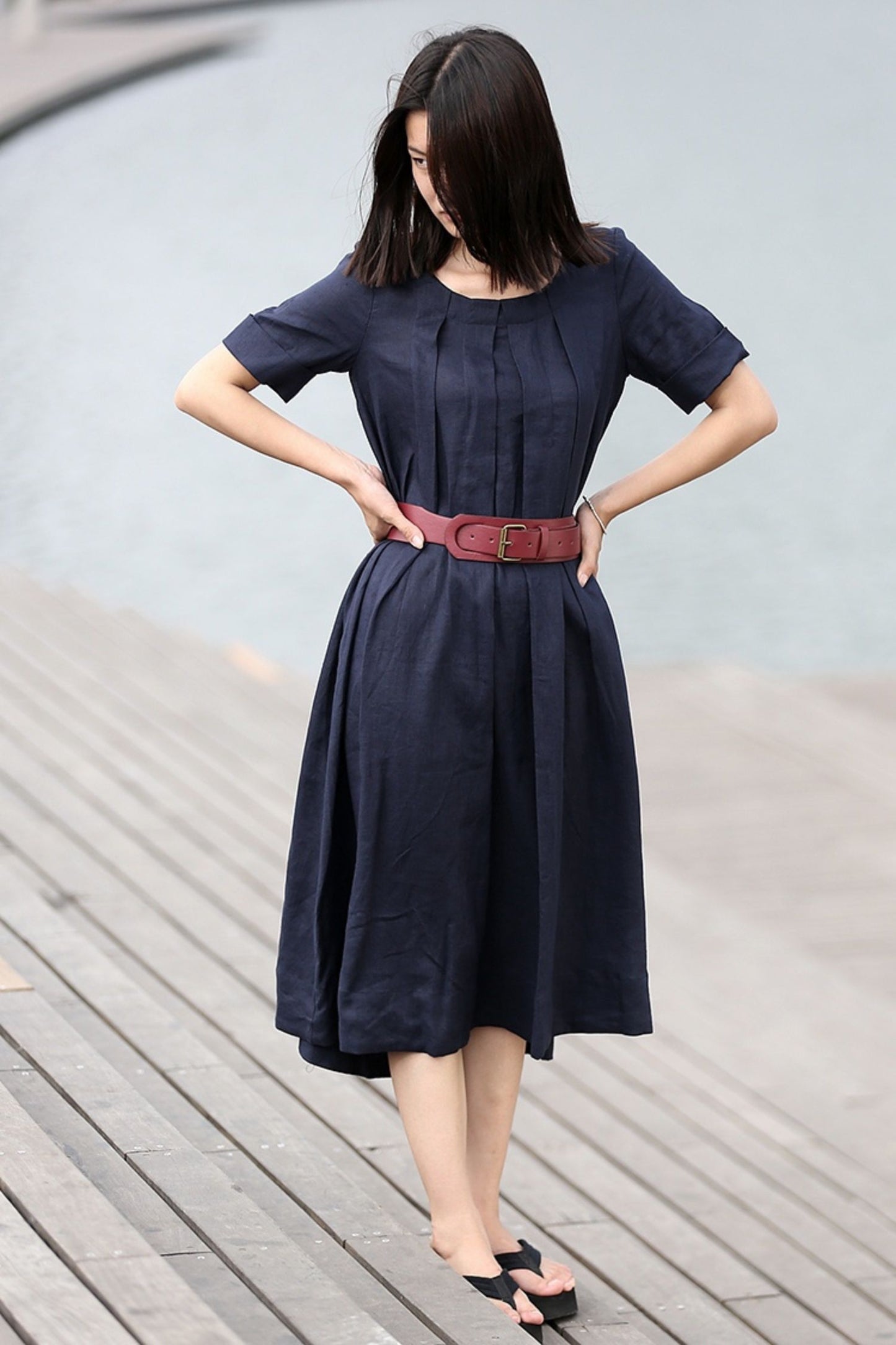 Loose fit summer linen dress C270