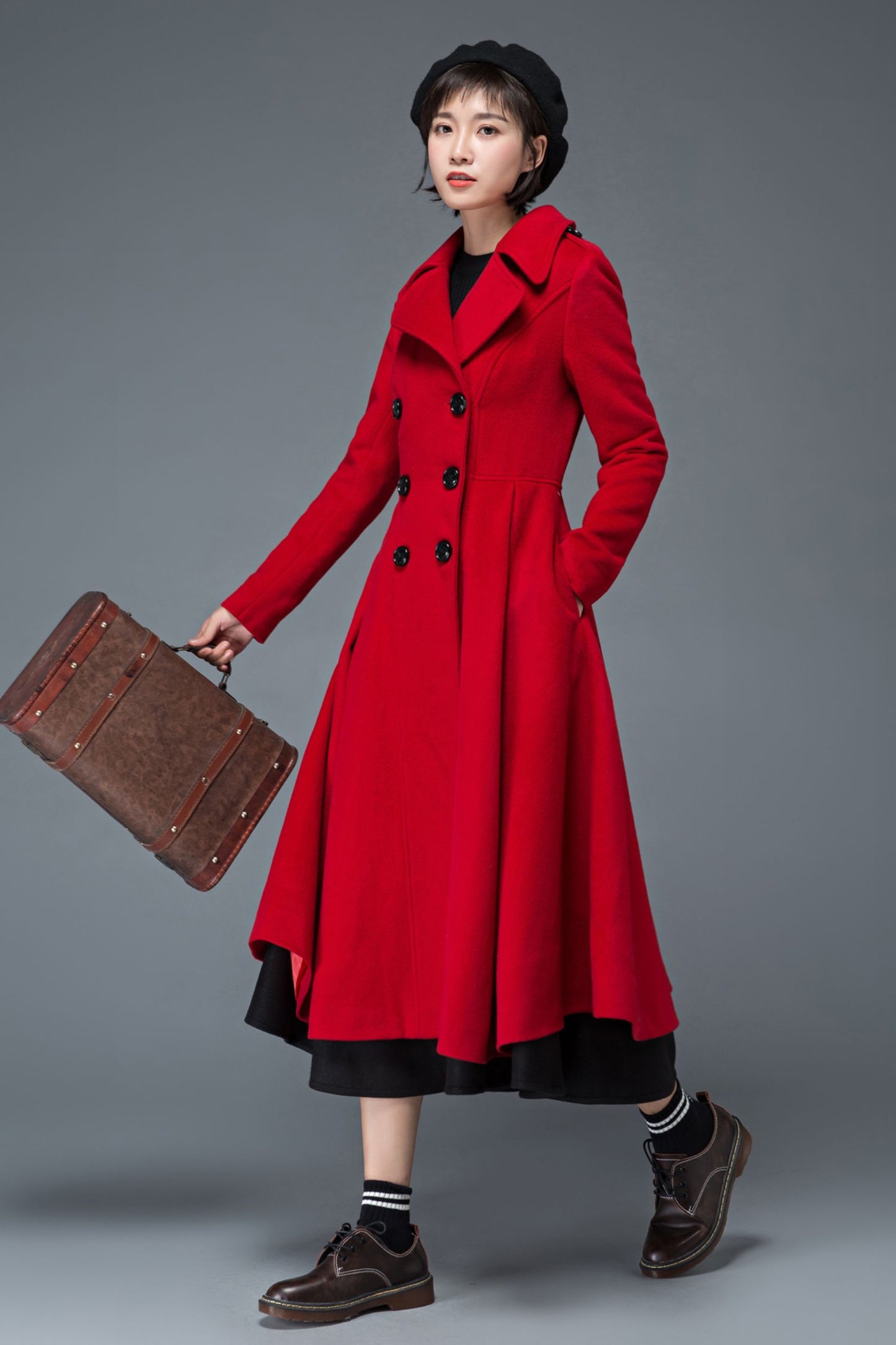 Fit and flare princess winter wool coat C1199