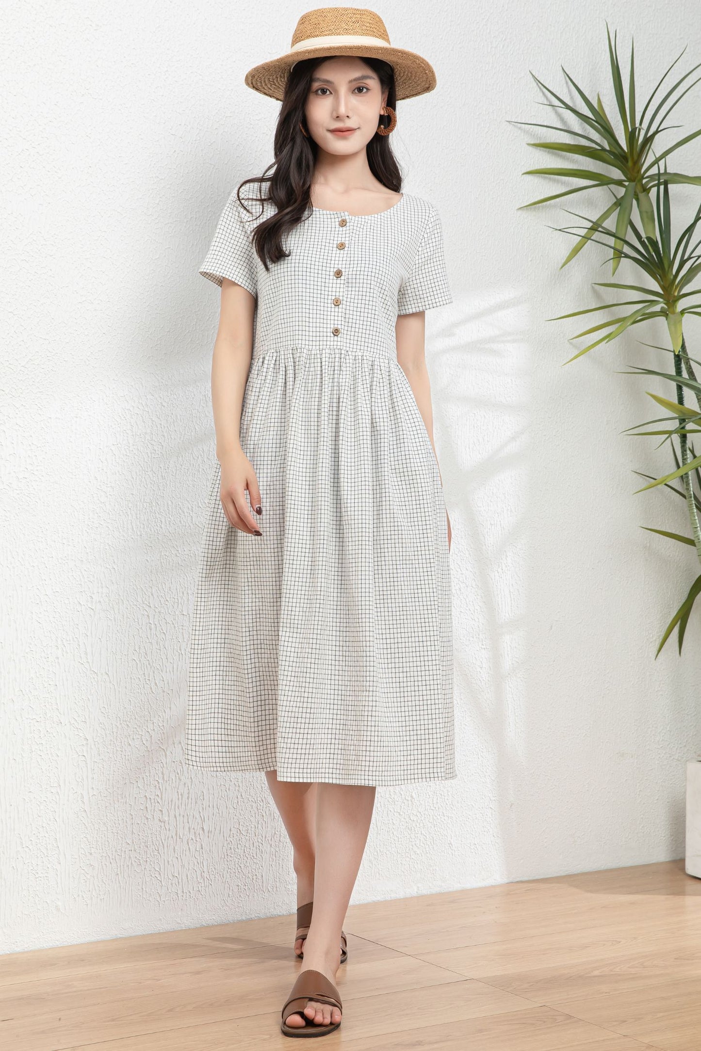 Oversized Button up Linen Dress with pockets c4979