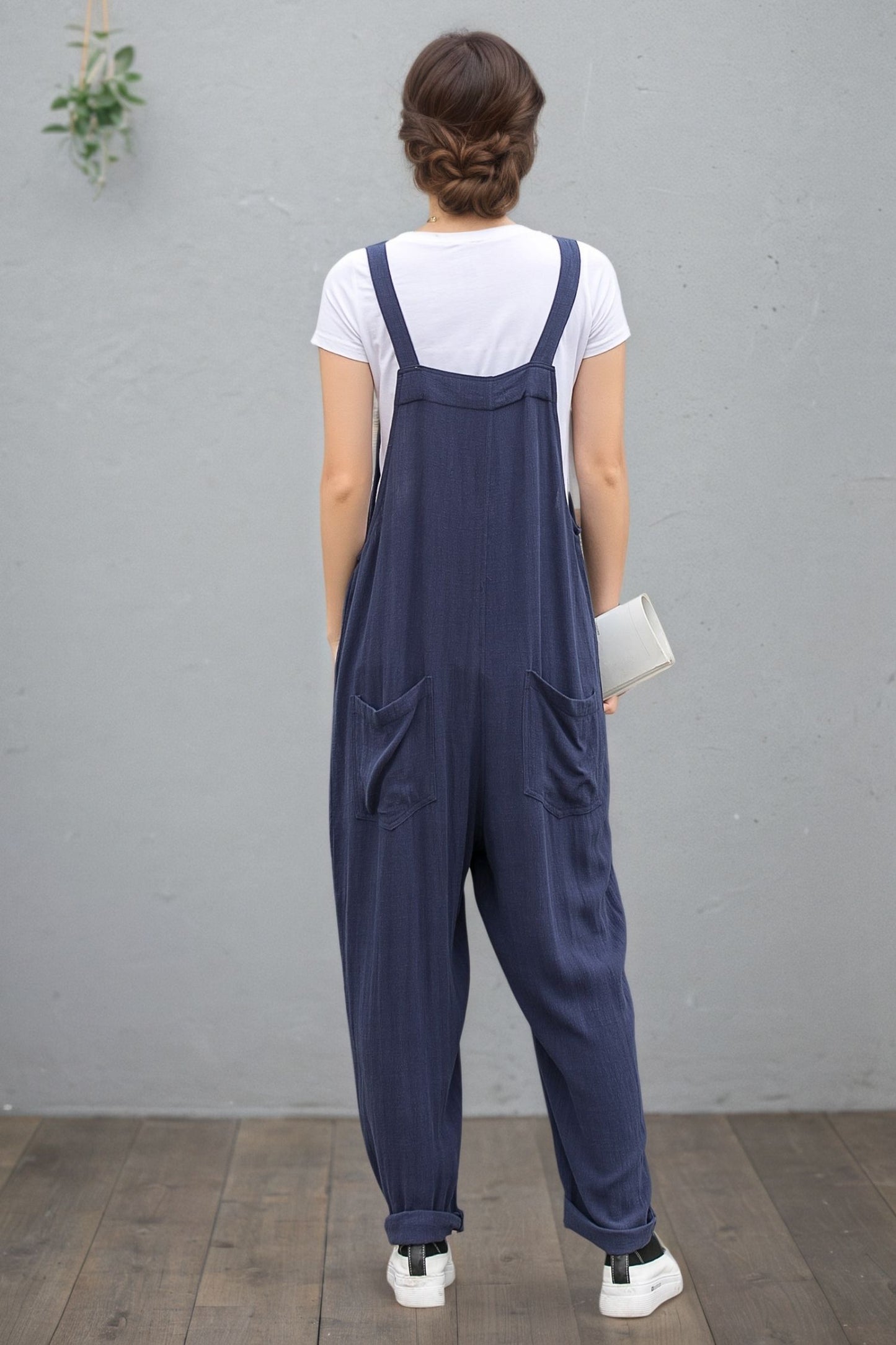 Navy Linen Cotton Overalls: Loose Fit Women’s Summer Jumpsuit, Ylistyle C5408