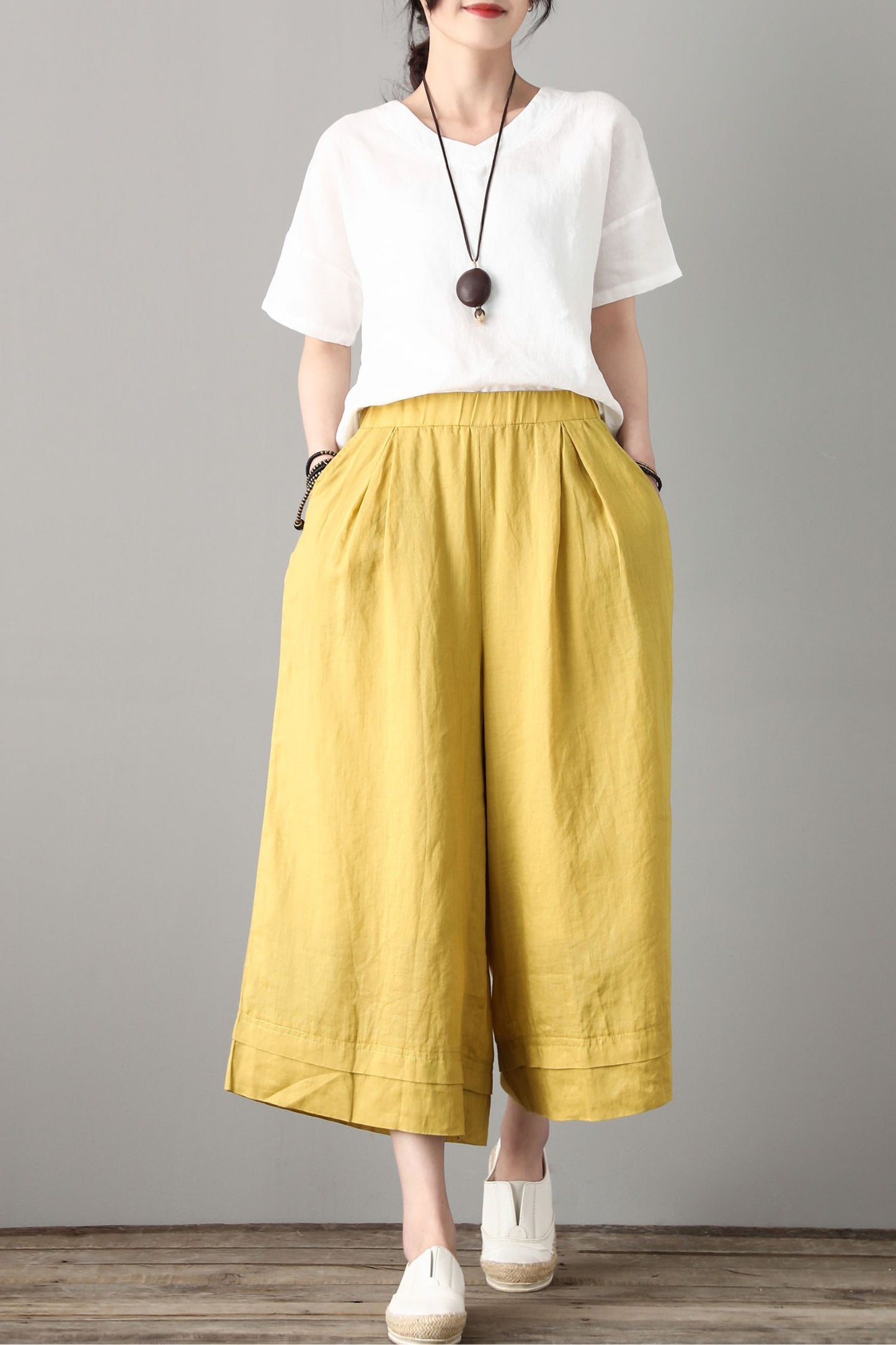 Elastic Waist Linen Pants C1807
