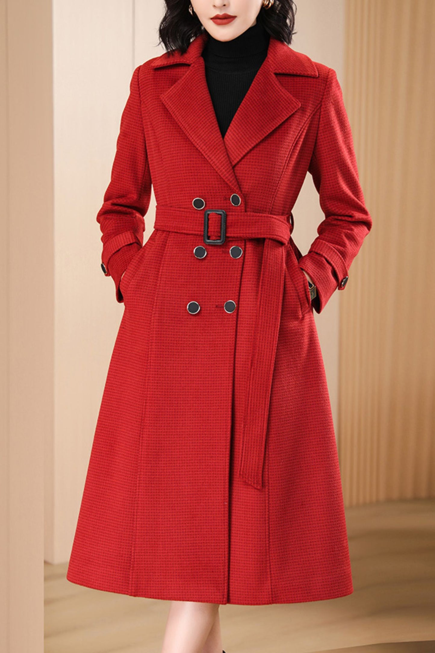 Women's Autumn and winter red plaid coat C4215