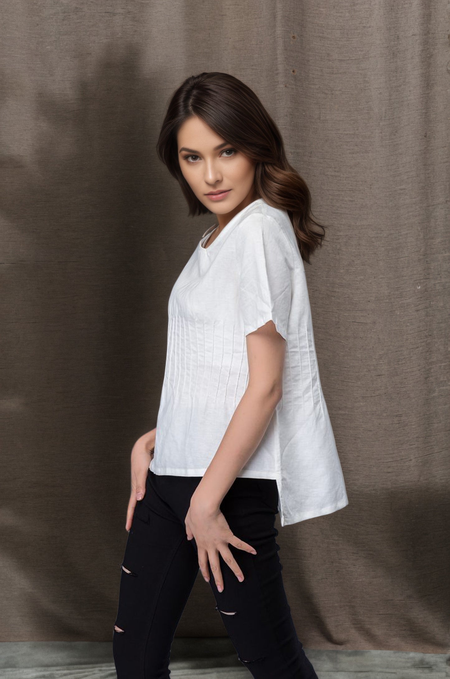 White linen summer shirt womens C4844