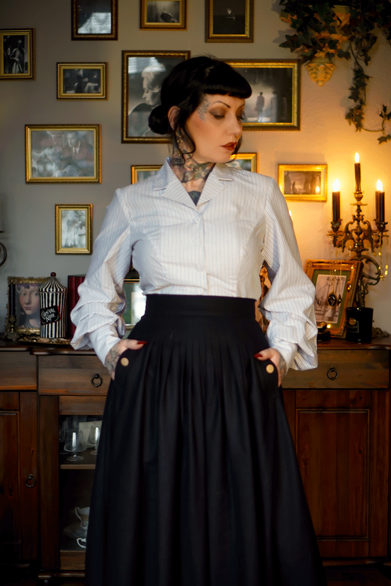 Navy Blue Midi Pleated Wool Skirt Women C3785