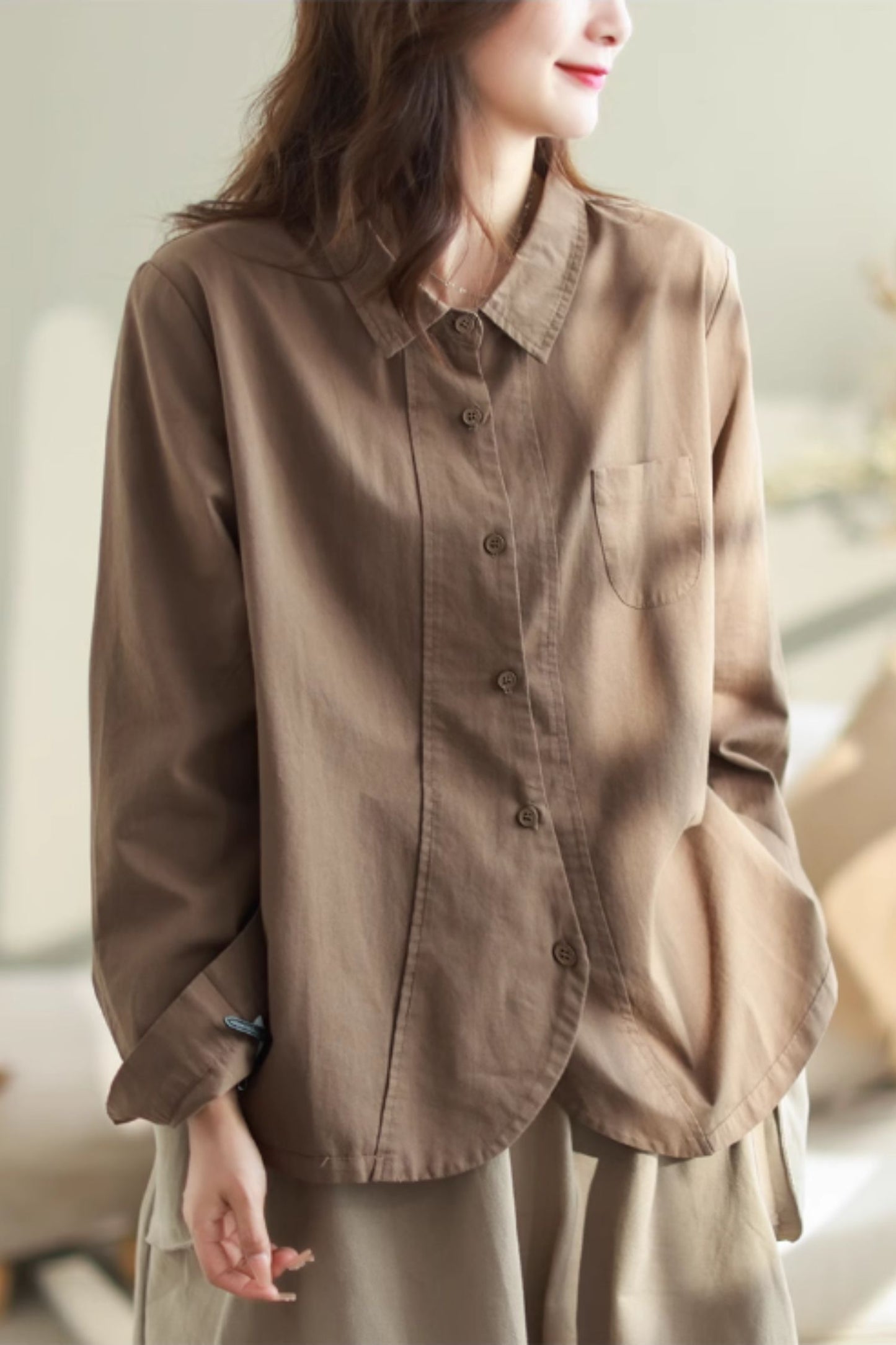 Autumn long sleeves cotton top C4437