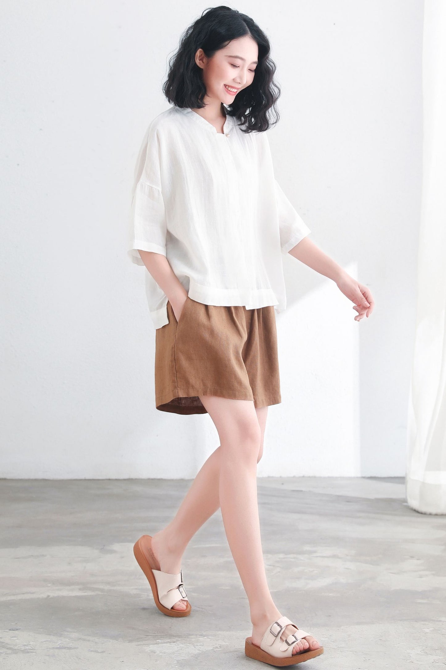 White linen tops women, Plus size linen tops  C2714