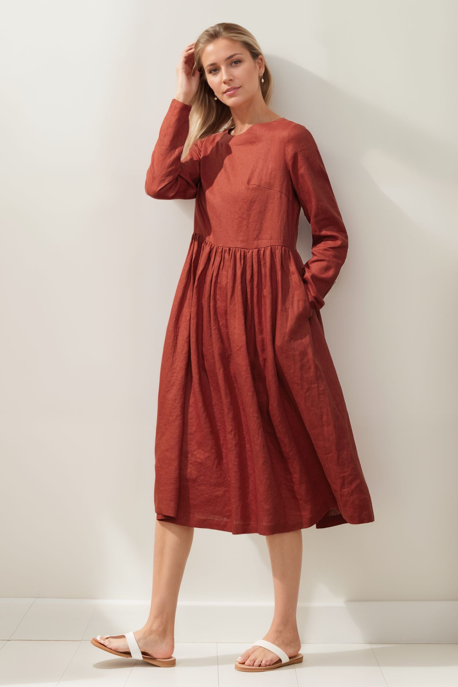 linen midi dress - orange product info and reviews Buy Mint Velvet Orange Linen Midi Dress from Next USA