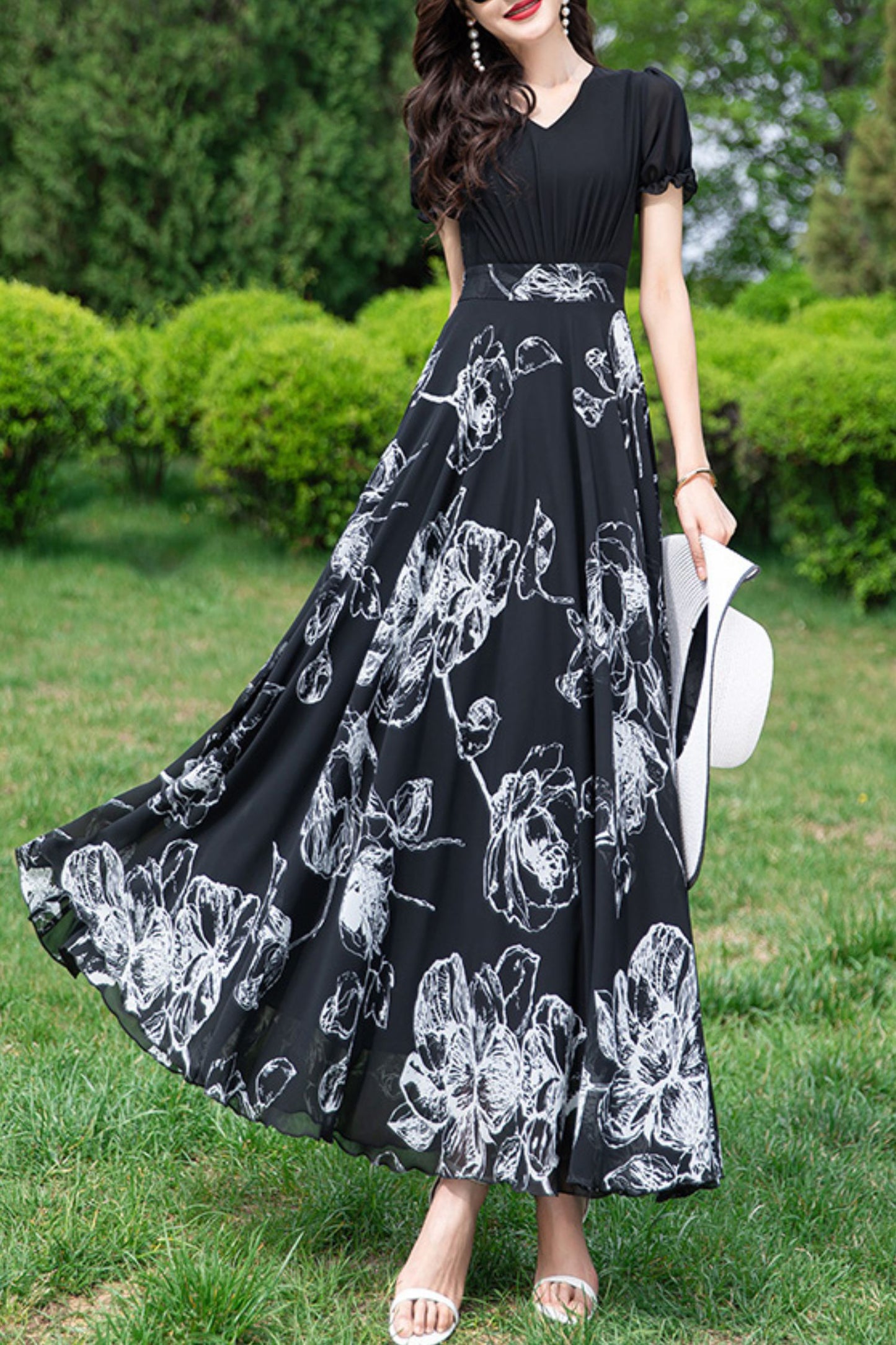 Black summer new chiffon  large swing dress C3981