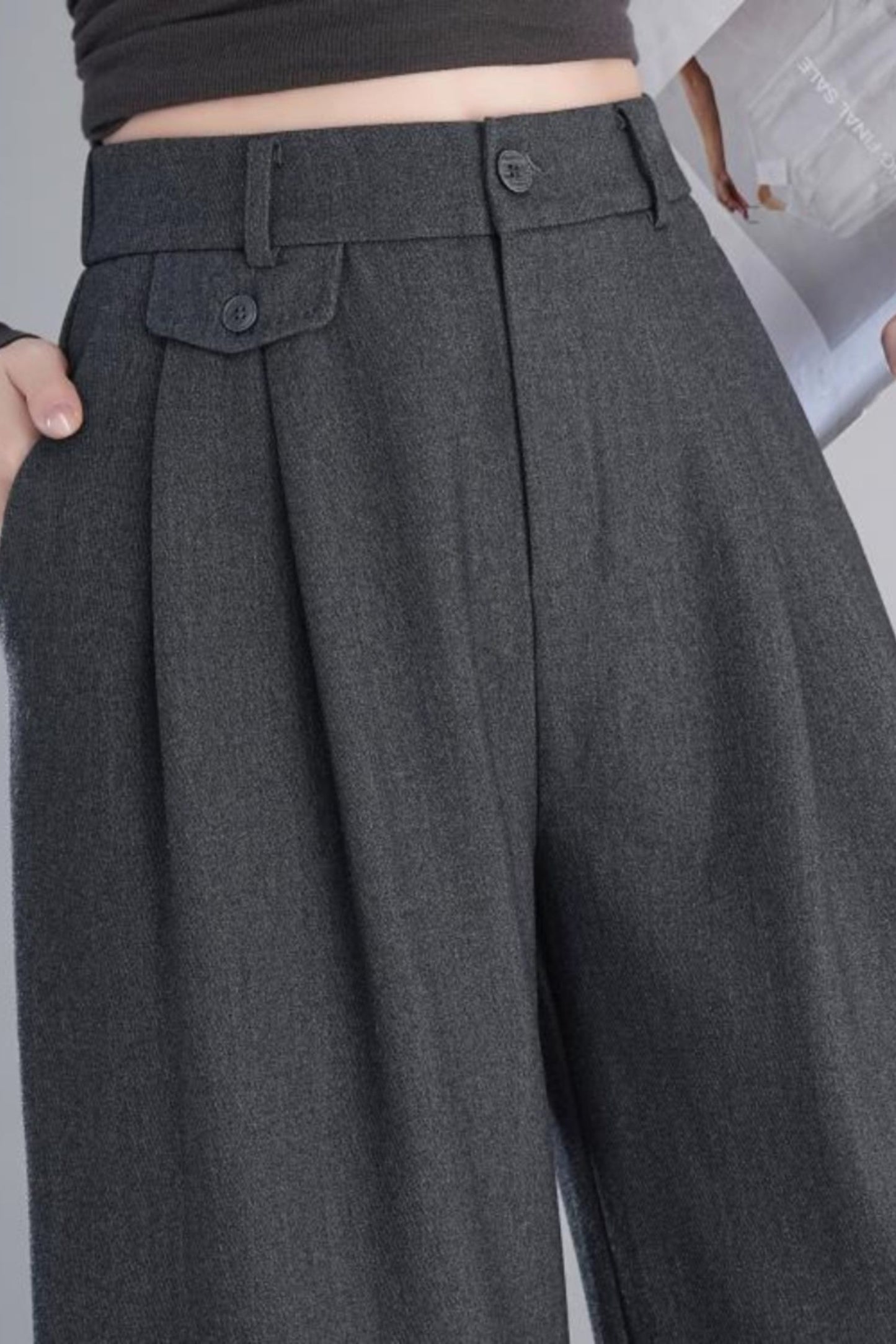 Wide leg winter long wool pants c5084
